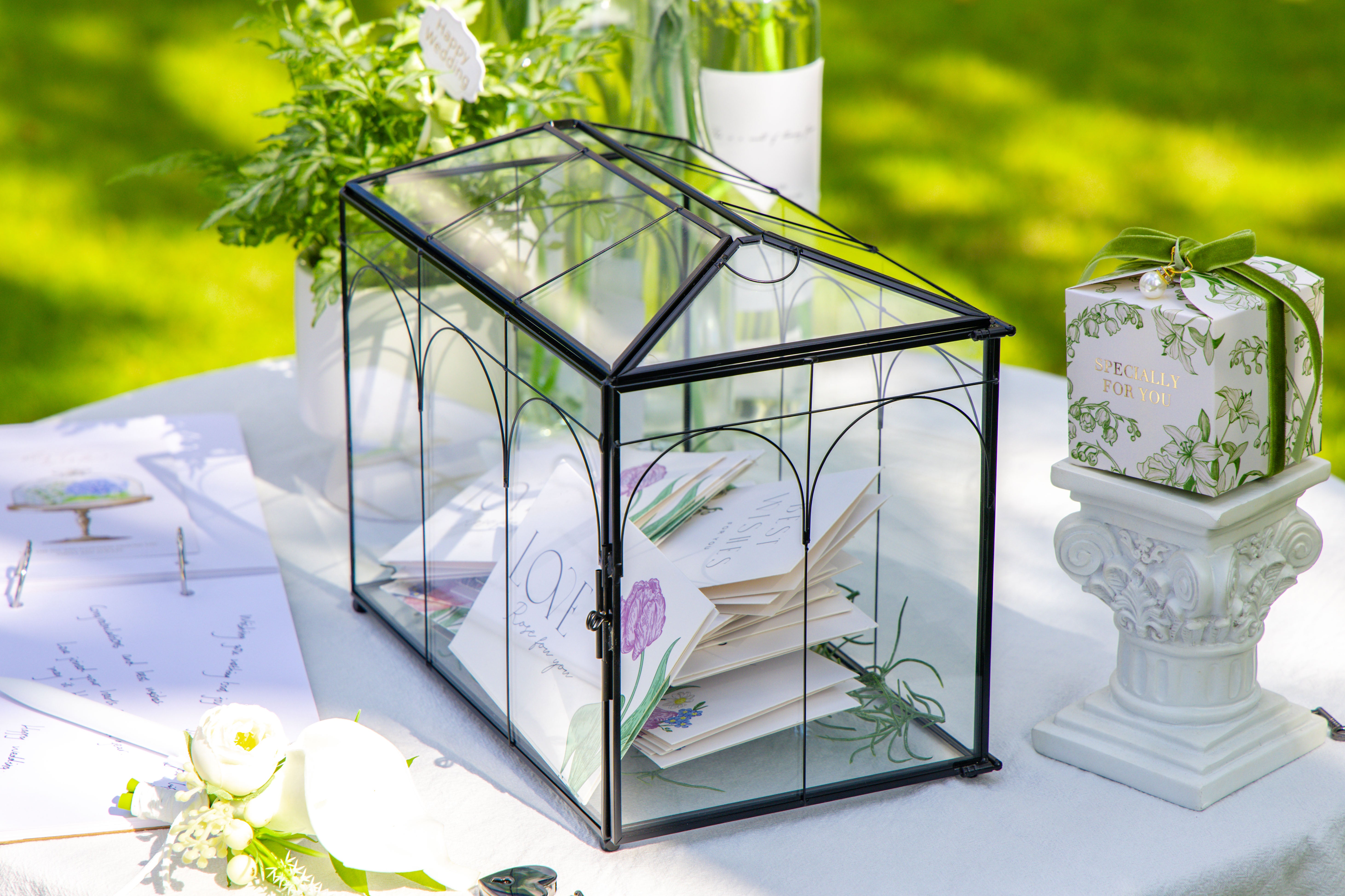 10.2" Handmade Black Wedding Card Box with Slot and Lock, Size Small, for Reception - NCYPgarden