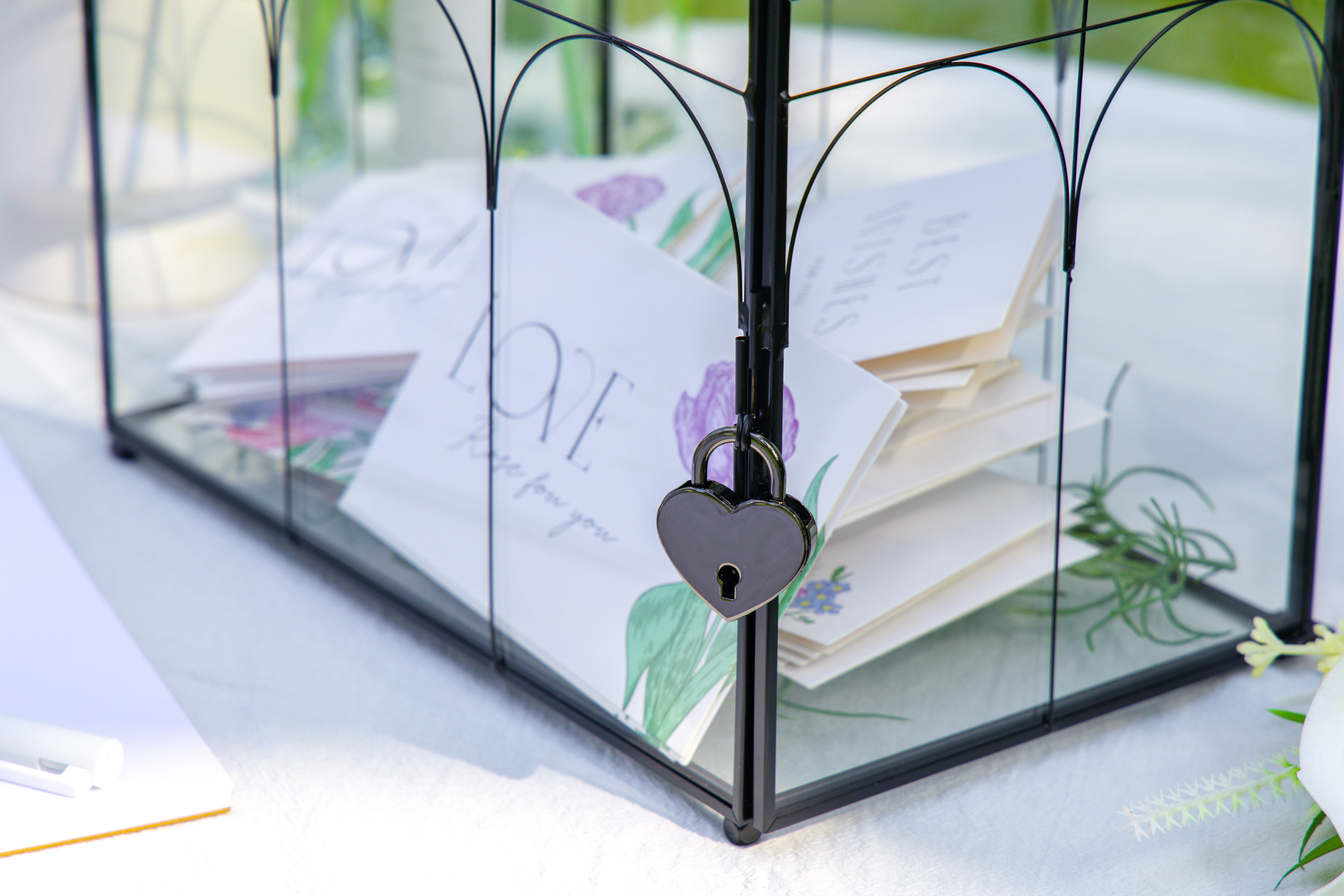 10.2" Handmade Black Wedding Card Box with Slot and Lock, Size Small, for Reception - NCYPgarden