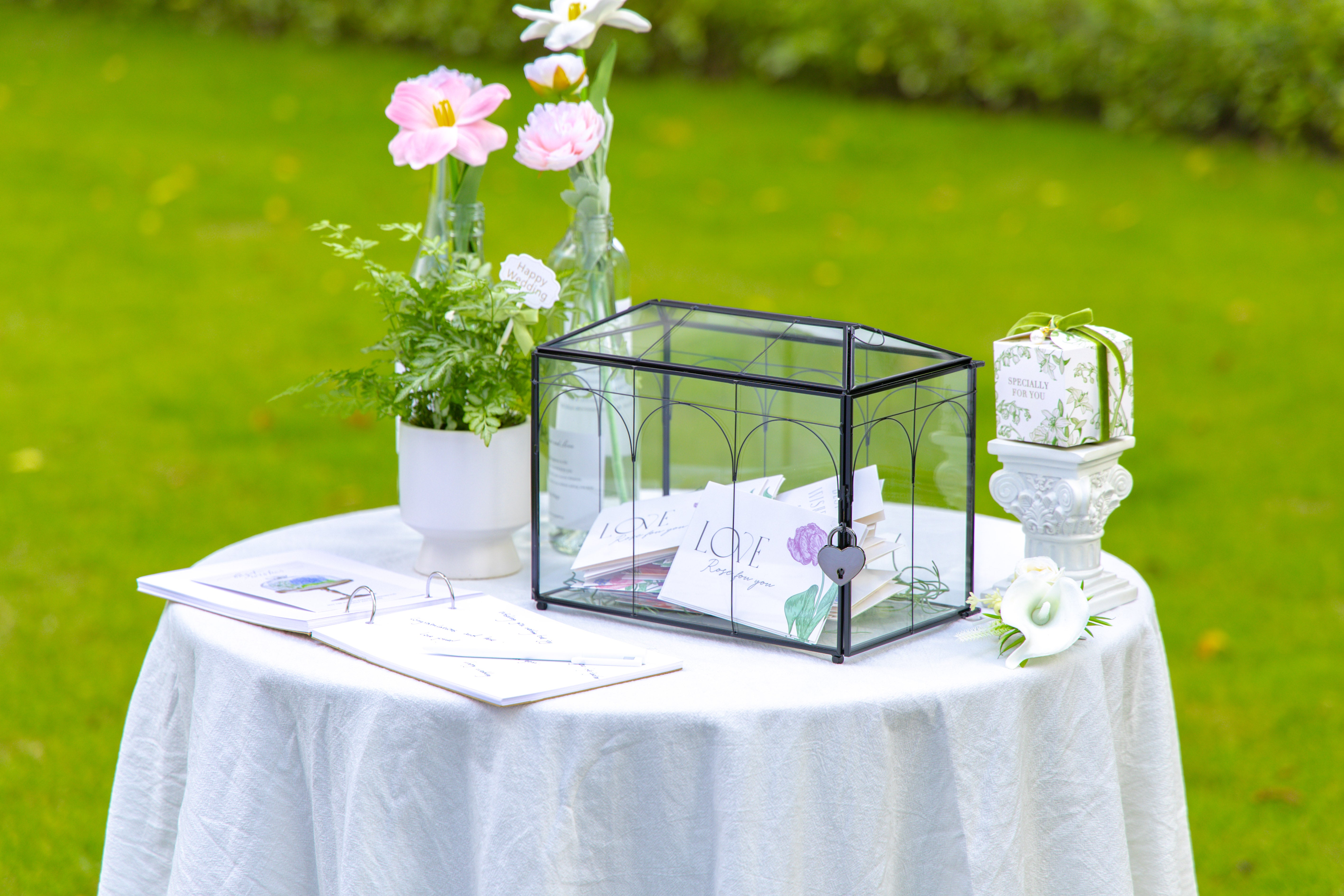 10.2" Handmade Black Wedding Card Box with Slot and Lock, Size Small, for Reception - NCYPgarden