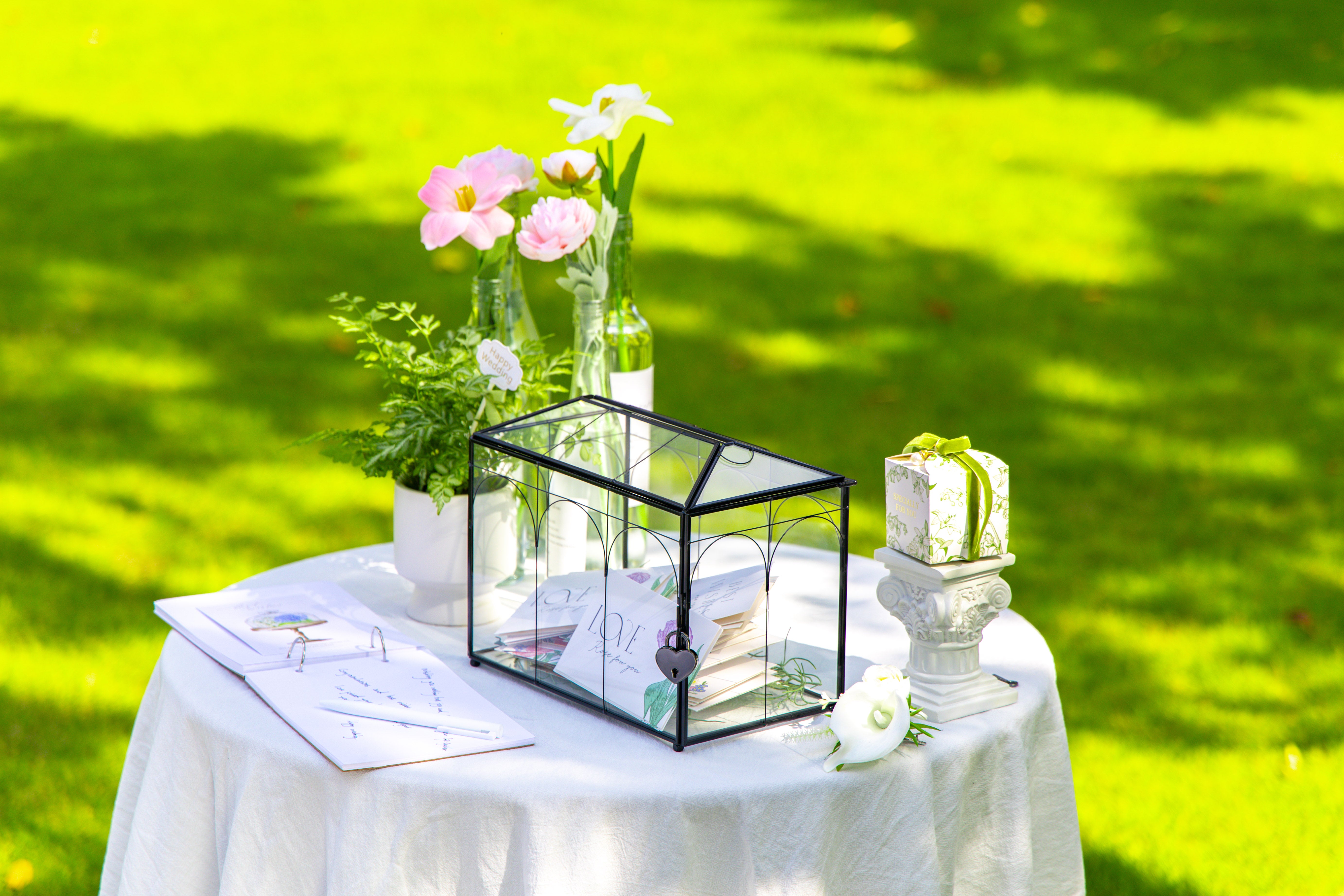 10.2" Handmade Black Wedding Card Box with Slot and Lock, Size Small, for Reception - NCYPgarden