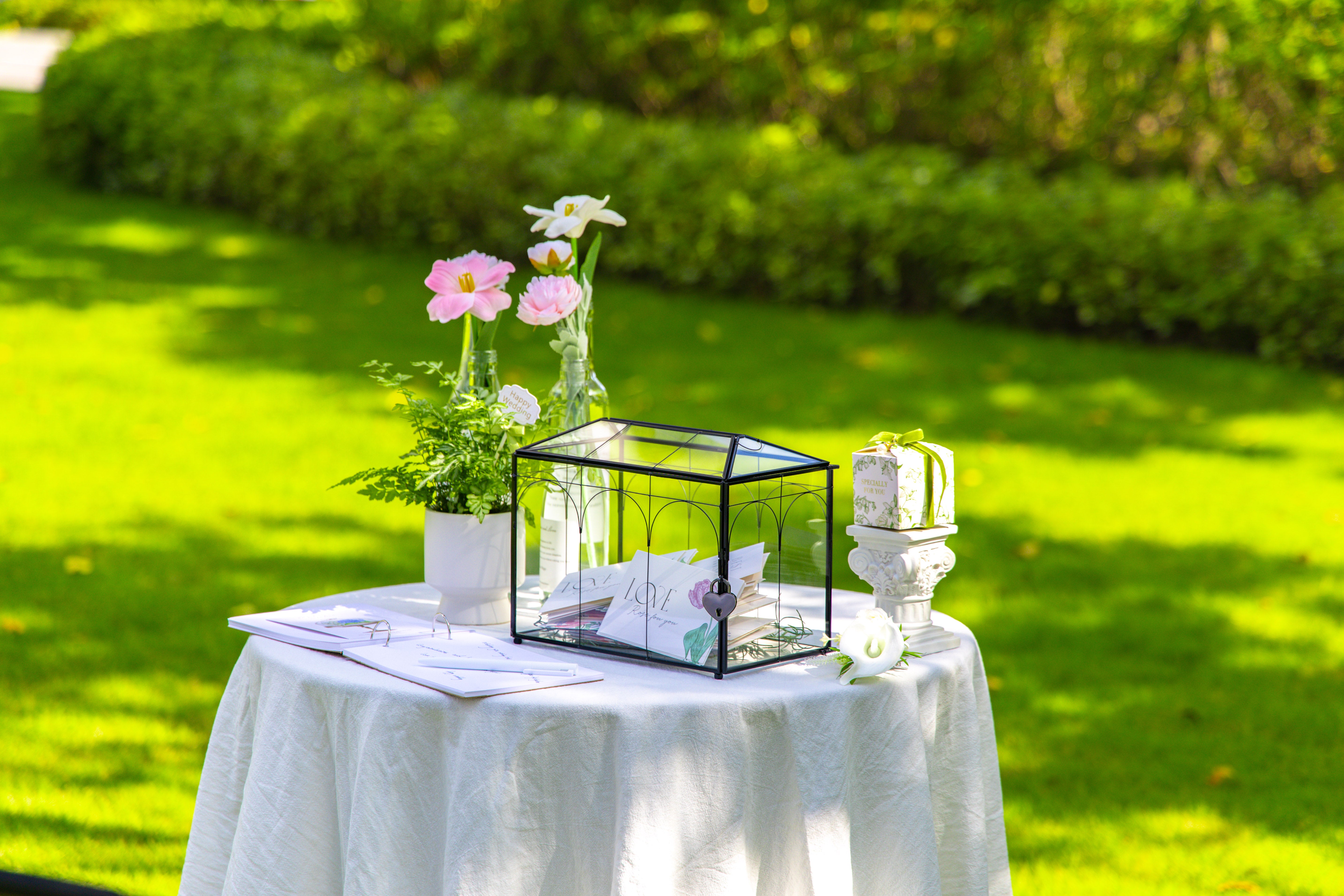 10.2" Handmade Black Wedding Card Box with Slot and Lock, Size Small, for Reception - NCYPgarden