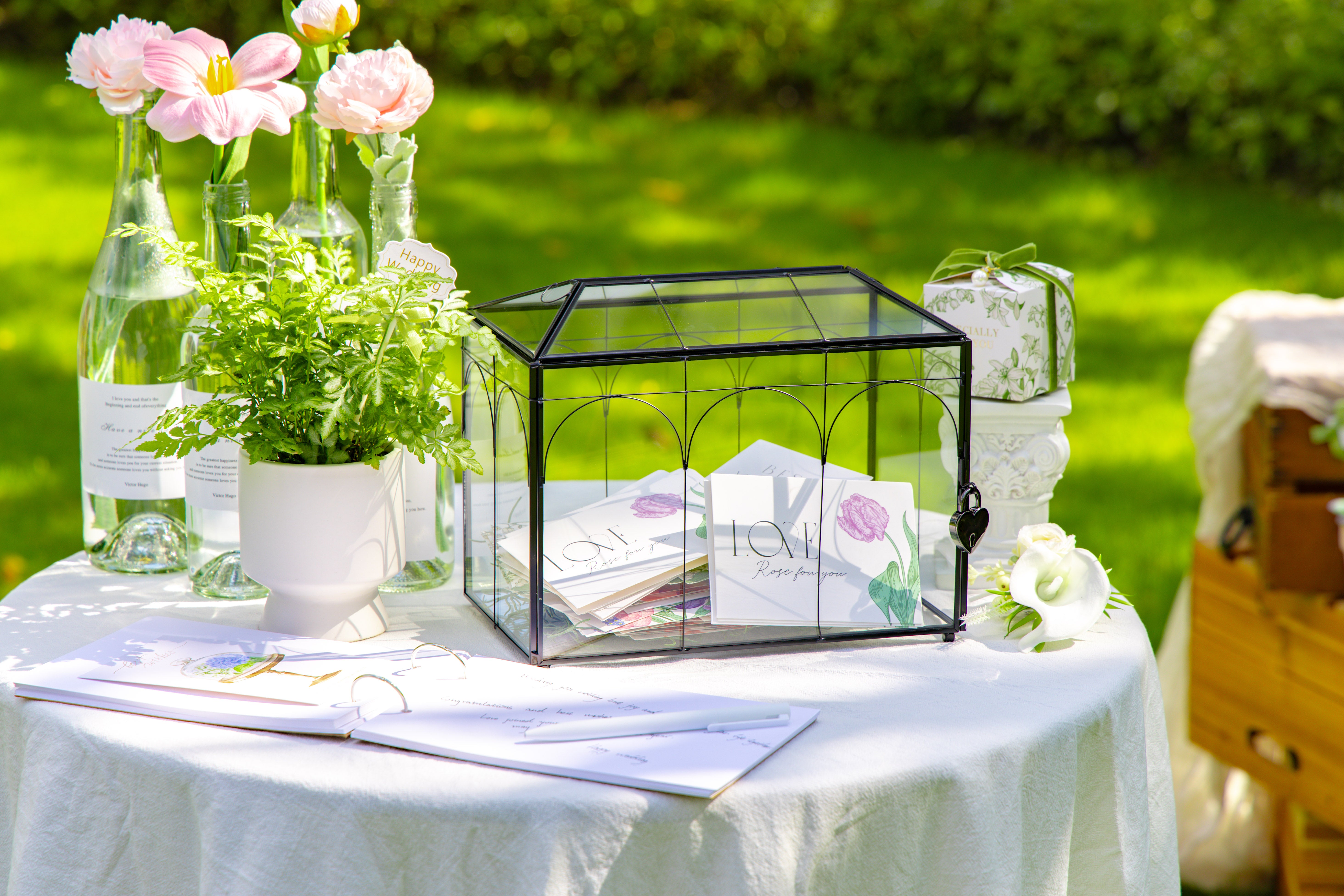 10.2" Handmade Black Wedding Card Box with Slot and Lock, Size Small, for Reception - NCYPgarden