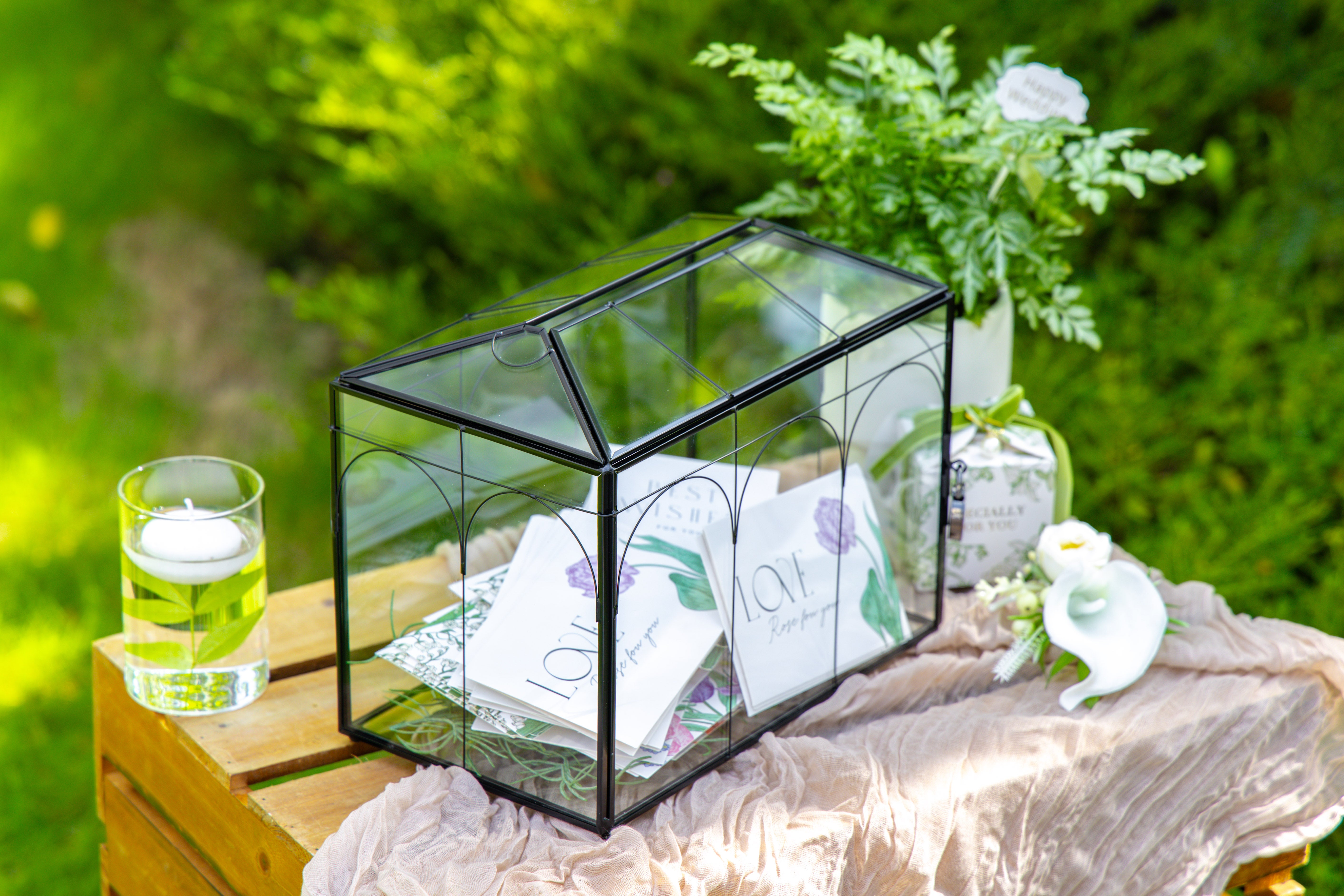 10.2" Handmade Black Wedding Card Box with Slot and Lock, Size Small, for Reception - NCYPgarden