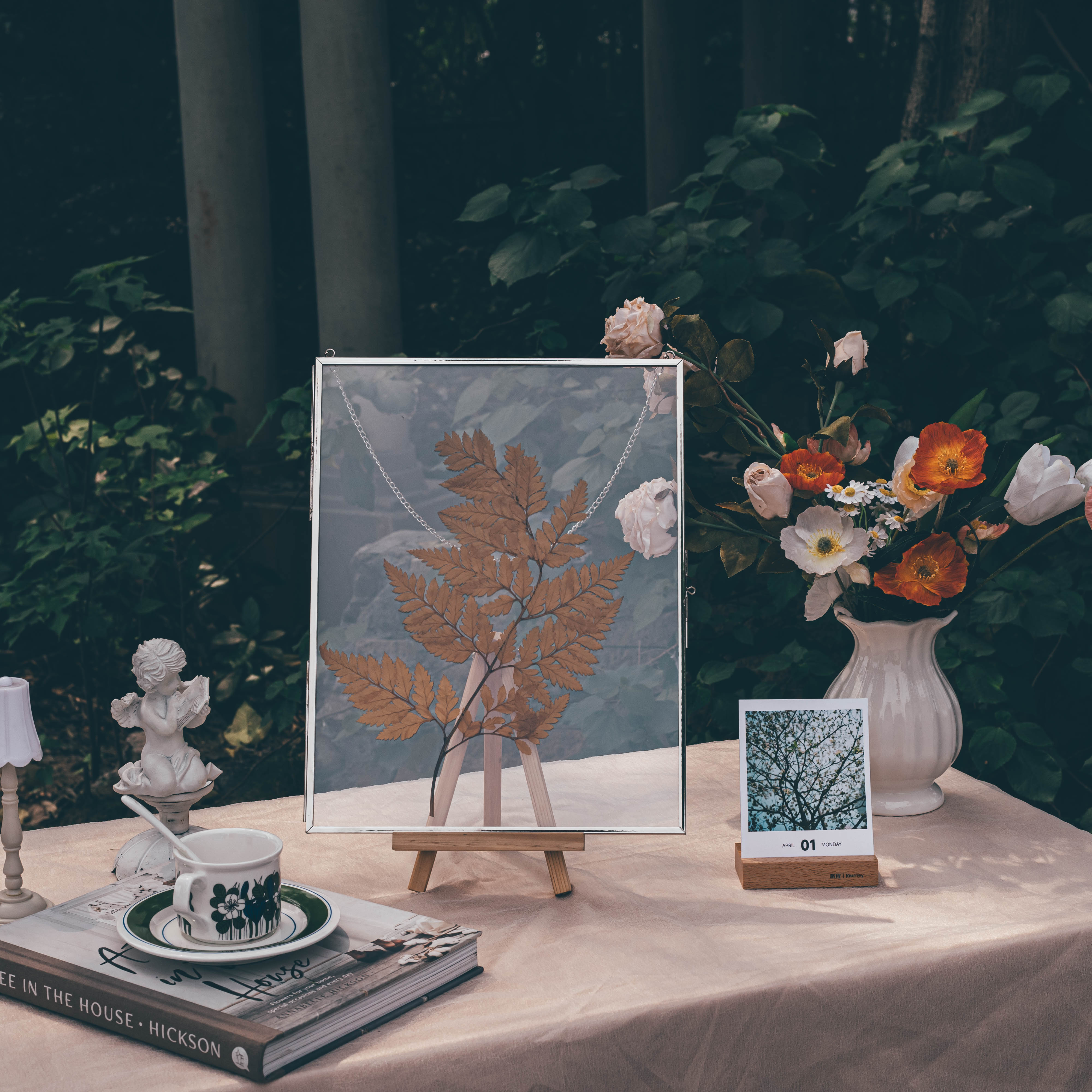 Handmade Silver 11x14" Hanging Double Glass  Pressed Flower Floating Frame - NCYPgarden