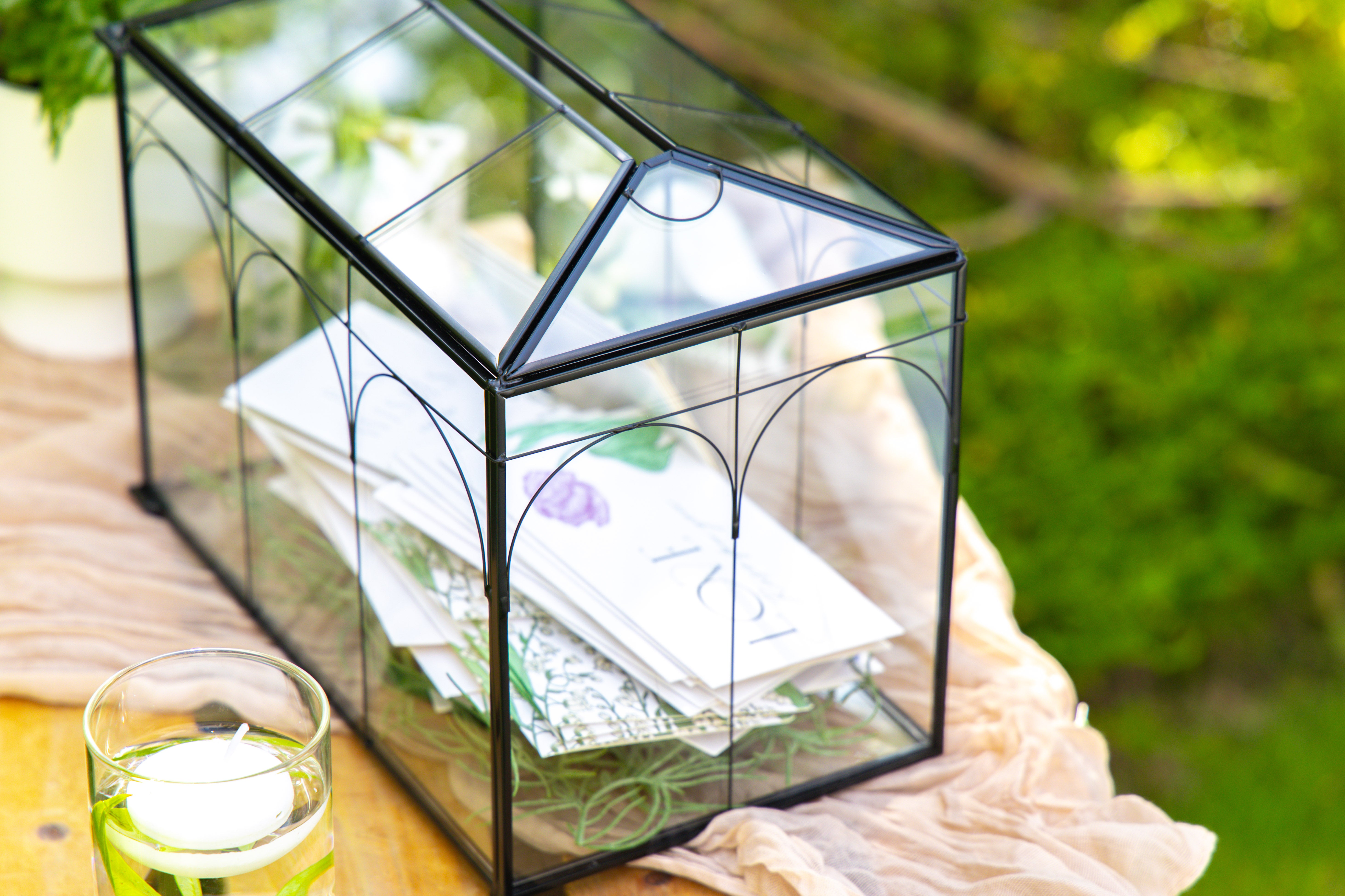 10.2" Handmade Black Wedding Card Box with Slot and Lock, Size Small, for Reception - NCYPgarden