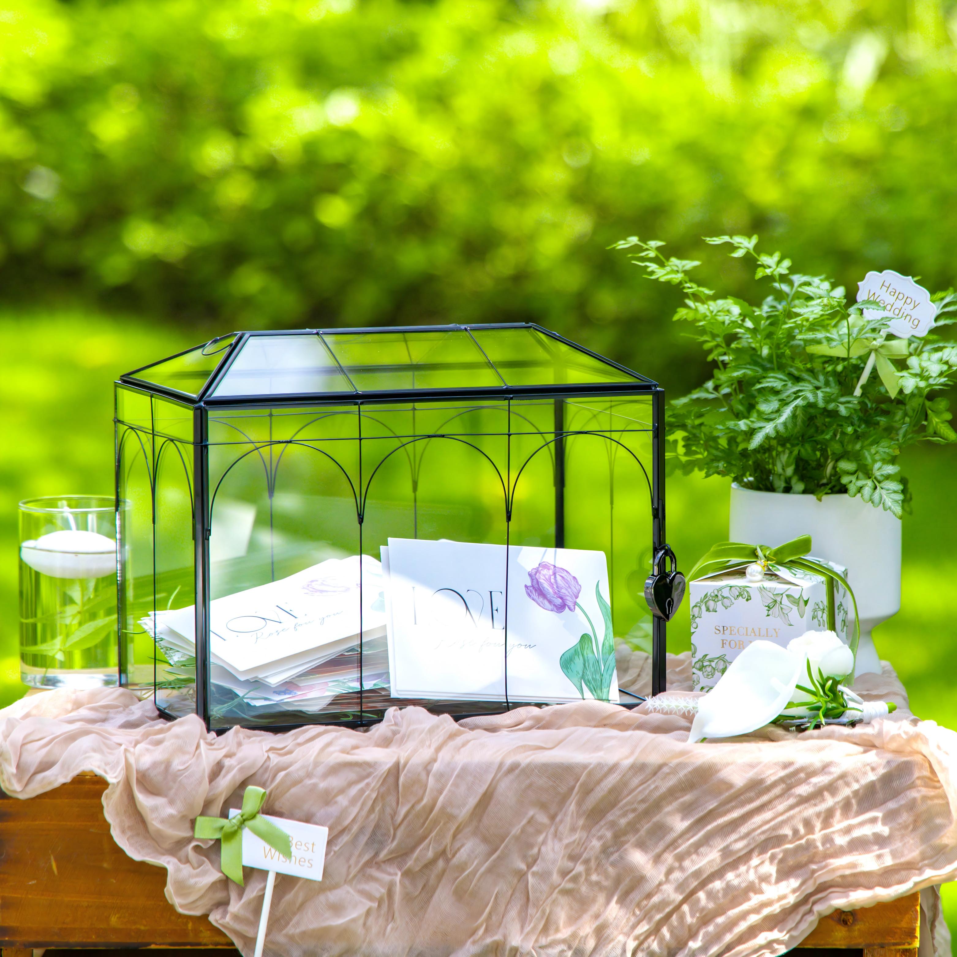 10.2" Handmade Black Wedding Card Box with Slot and Lock, Size Small, for Reception - NCYPgarden