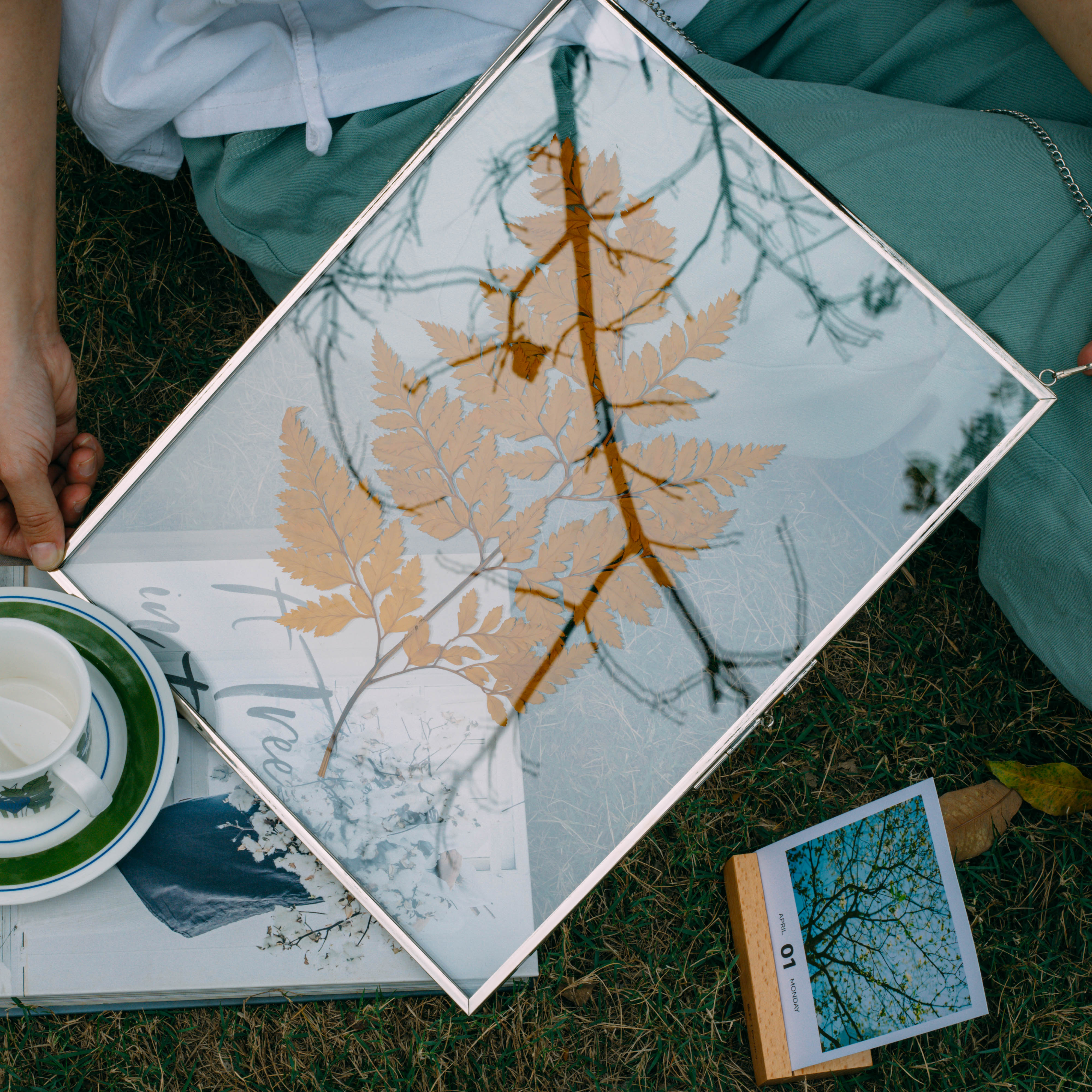 Handmade Silver 11x14" Hanging Double Glass  Pressed Flower Floating Frame - NCYPgarden