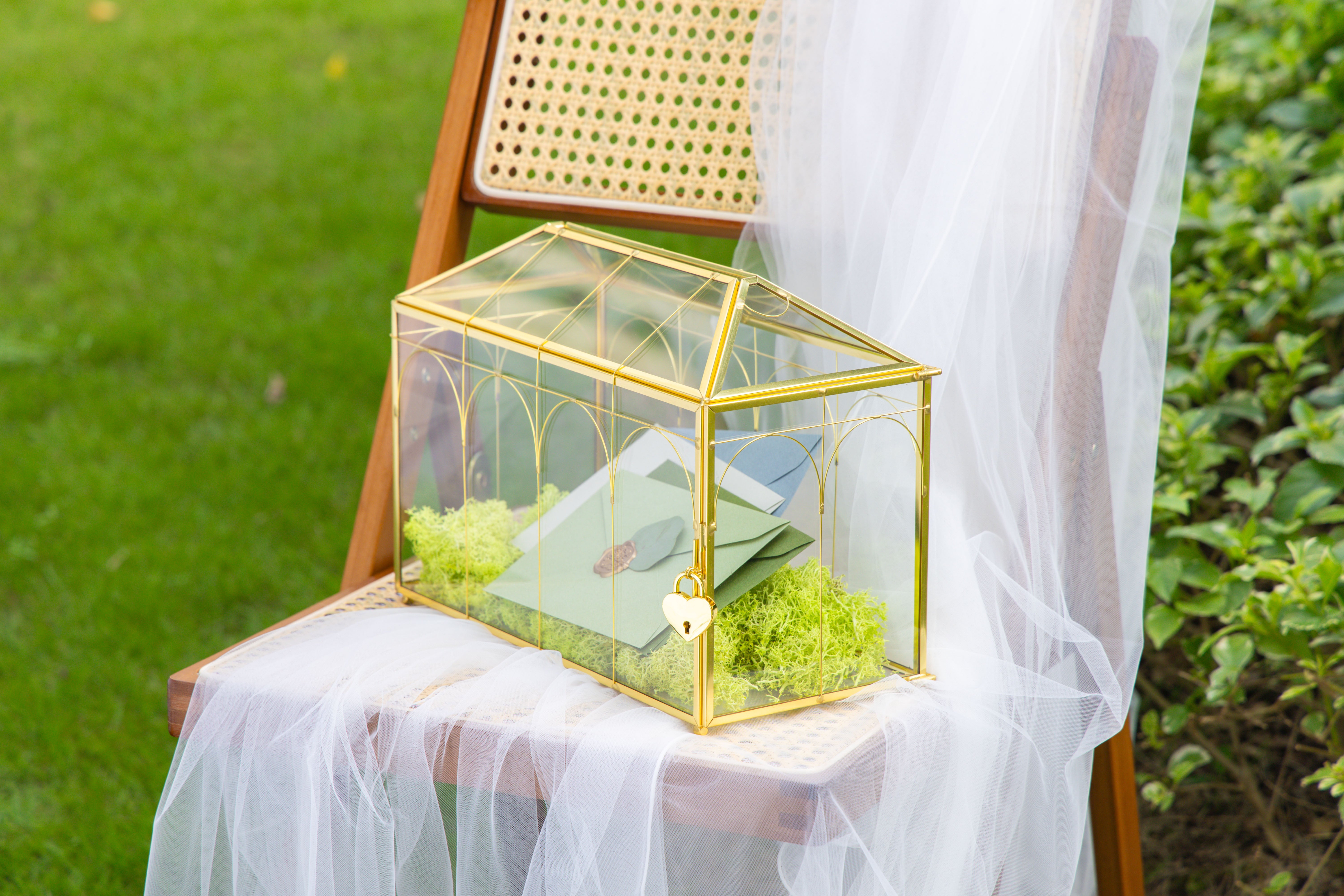 12.6" Handmade victorian Church  Gold Wedding Card Box with Slot and Lock - NCYPgarden