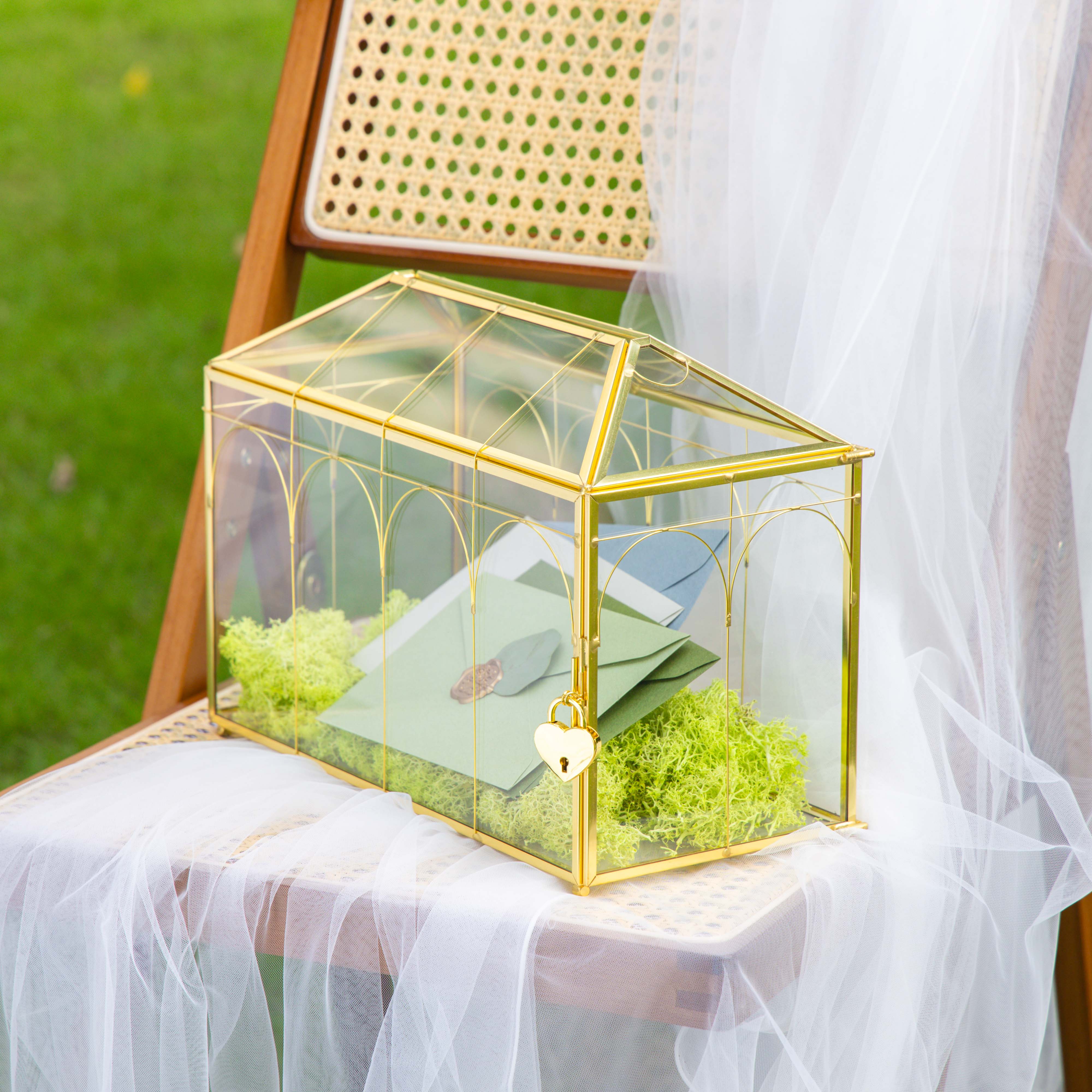 12.6" Handmade victorian Church  Gold Wedding Card Box with Slot and Lock - NCYPgarden