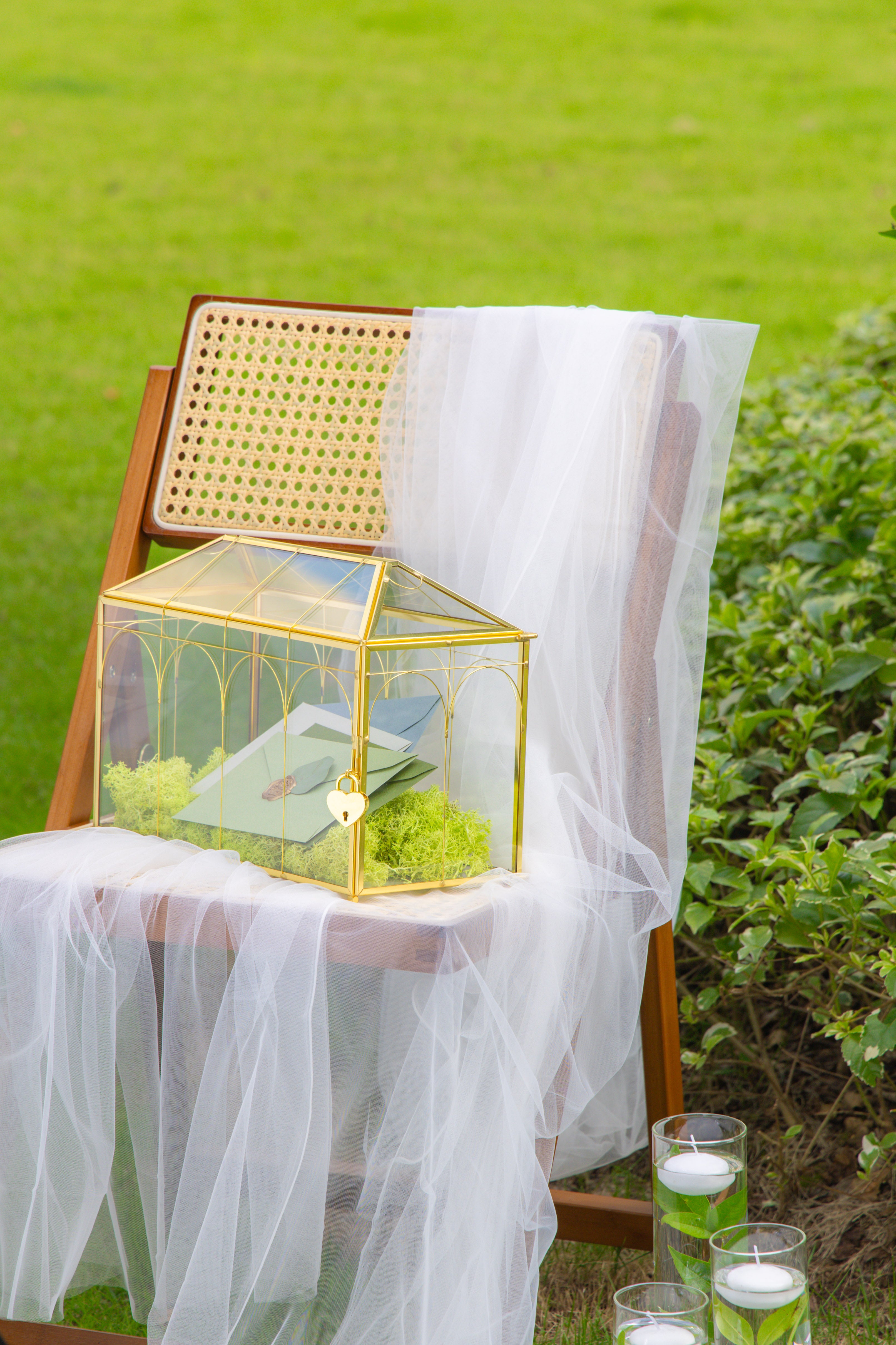 12.6" Handmade victorian Church  Gold Wedding Card Box with Slot and Lock - NCYPgarden