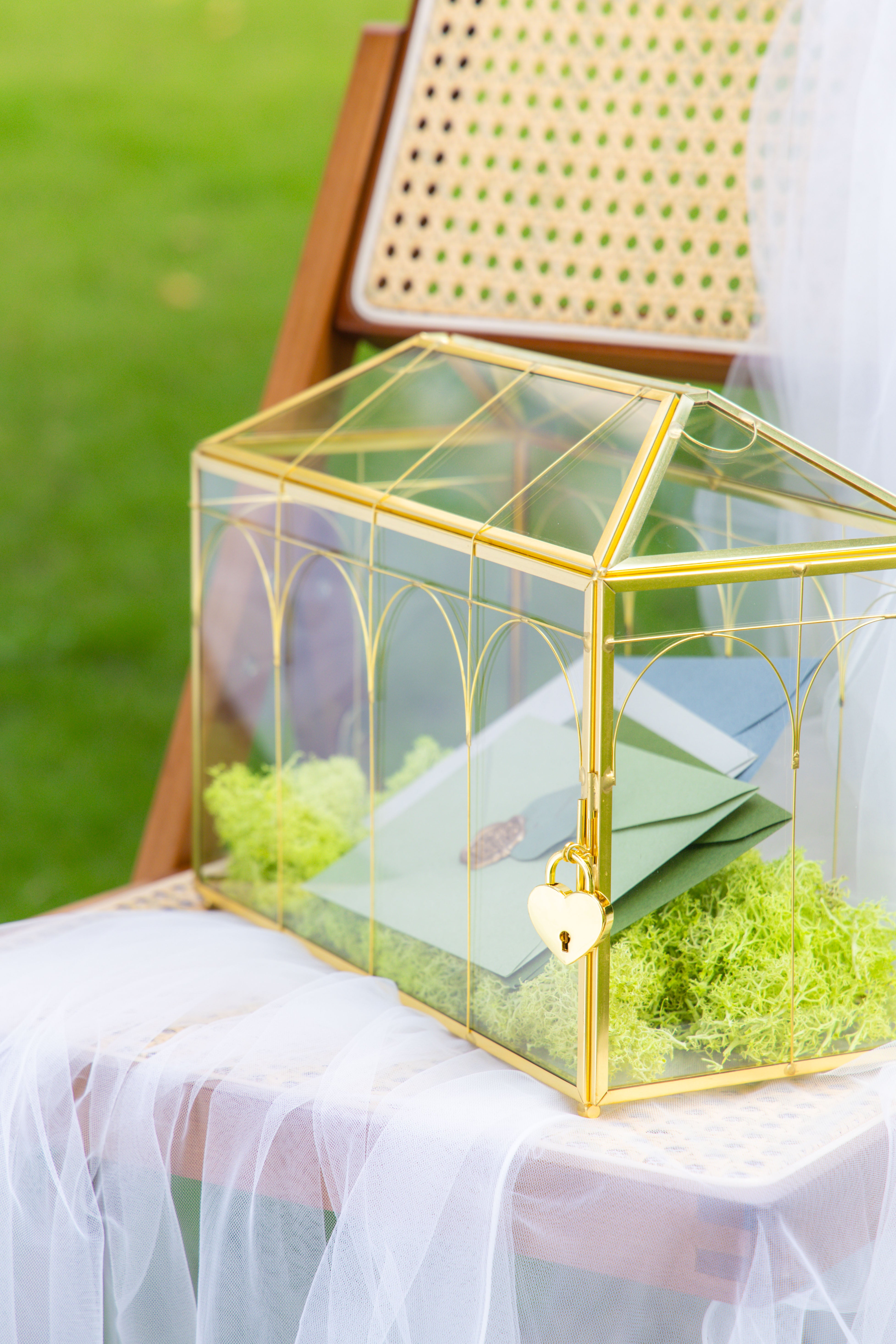 12.6" Handmade victorian Church  Gold Wedding Card Box with Slot and Lock - NCYPgarden