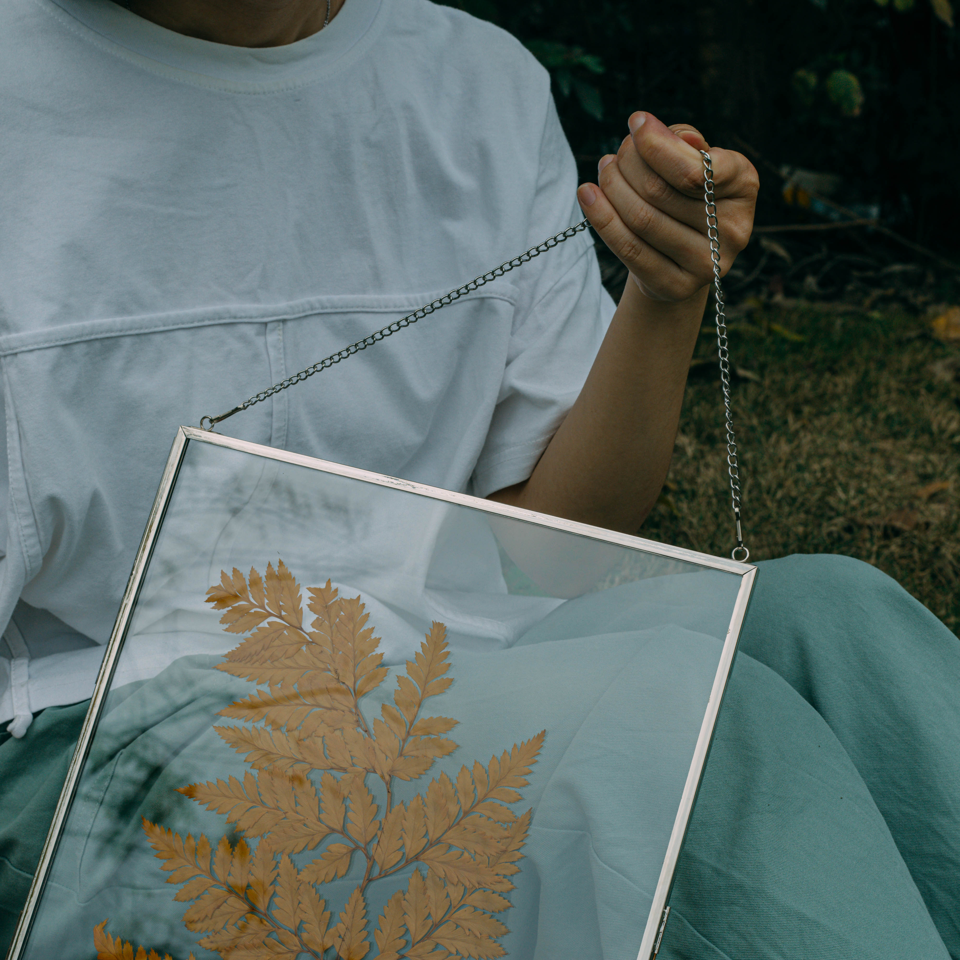 Handmade Silver 11x14" Hanging Double Glass  Pressed Flower Floating Frame - NCYPgarden