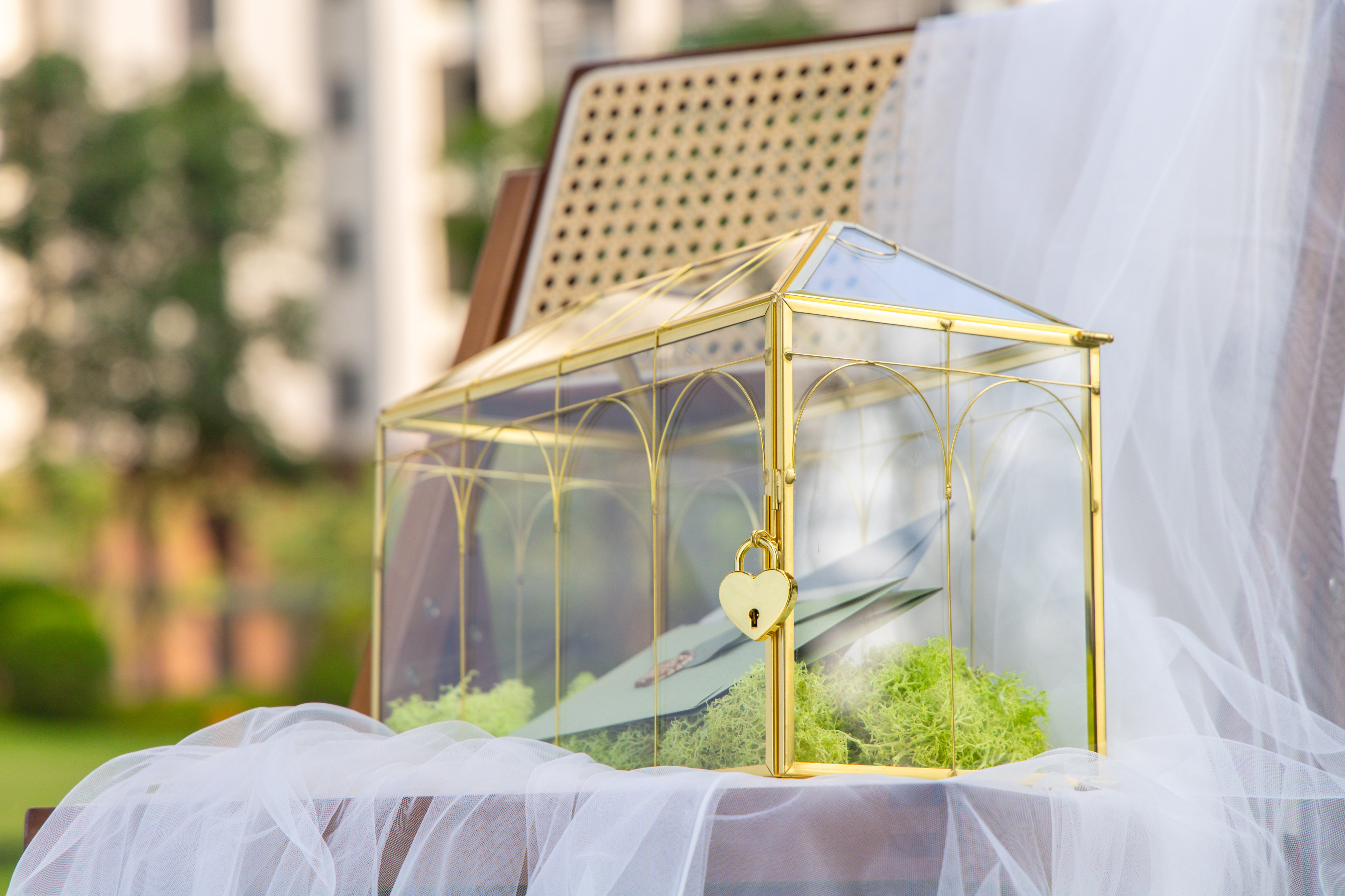 12.6" Handmade victorian Church  Gold Wedding Card Box with Slot and Lock - NCYPgarden