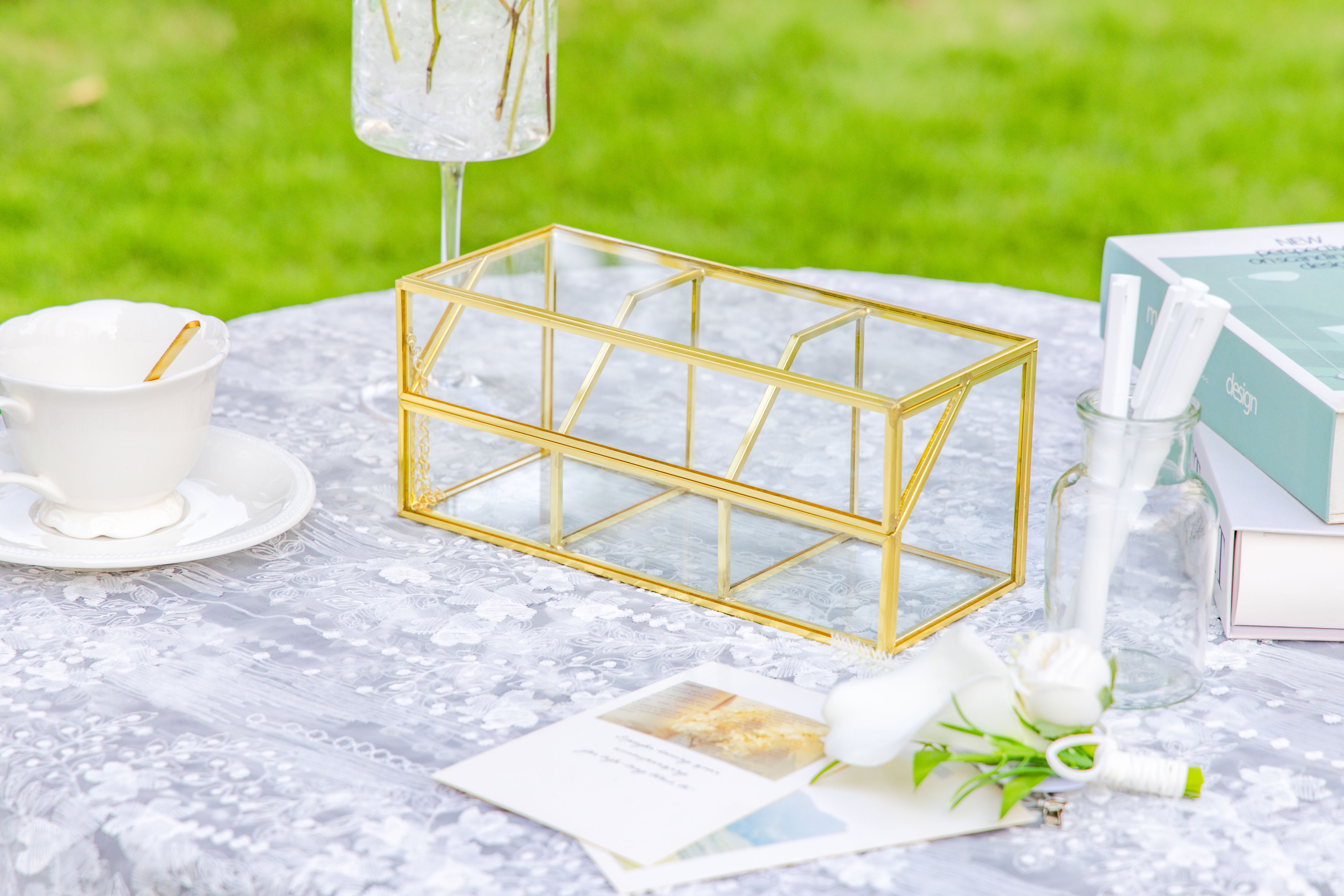 Glass Gold Tea Bag Box, 3 Compartments and Lid Storage Box, Tea Lovers Gift Box, Tea Organizer, Christmas Gift - NCYPgarden