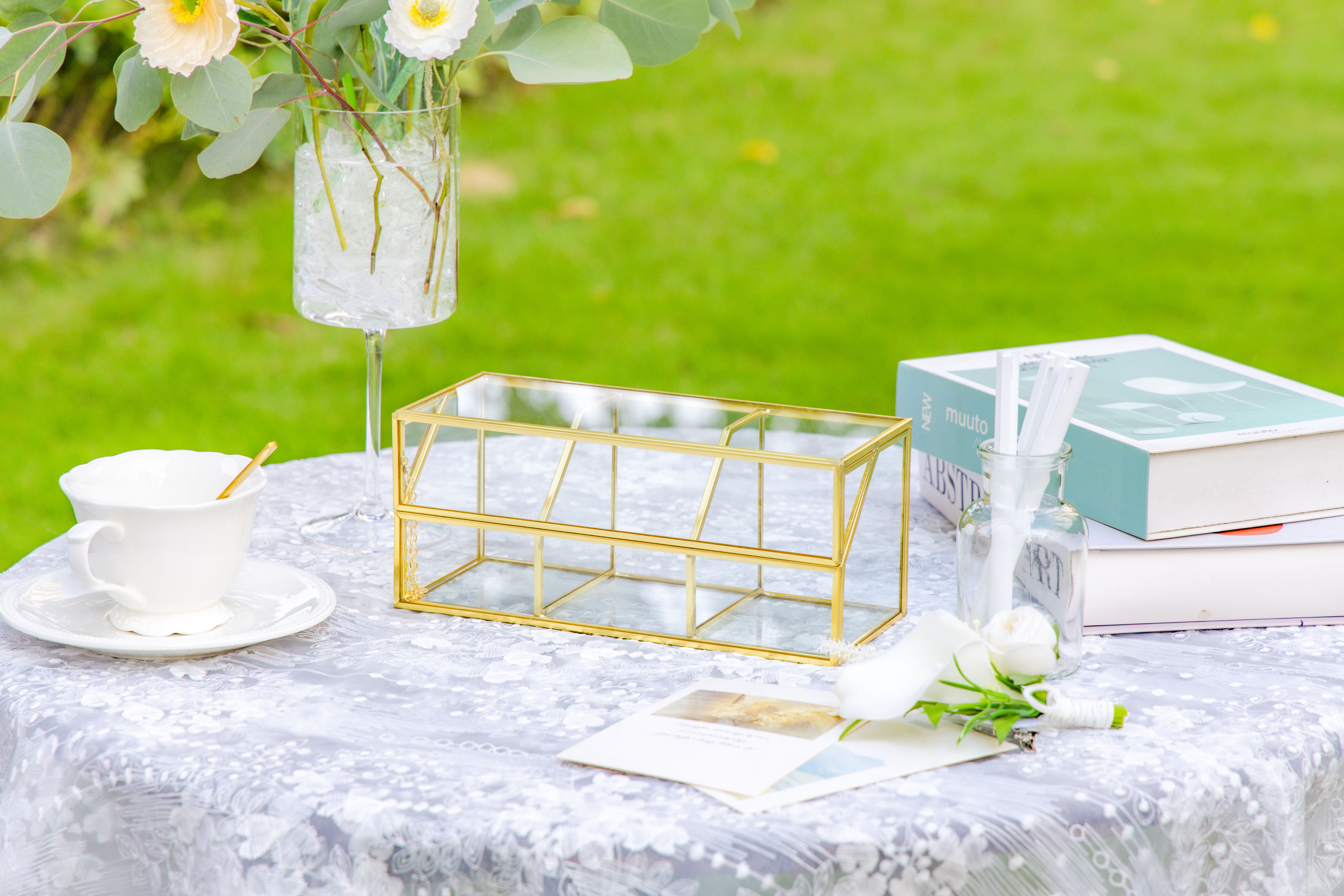 Glass Gold Tea Bag Box, 3 Compartments and Lid Storage Box, Tea Lovers Gift Box, Tea Organizer, Christmas Gift - NCYPgarden