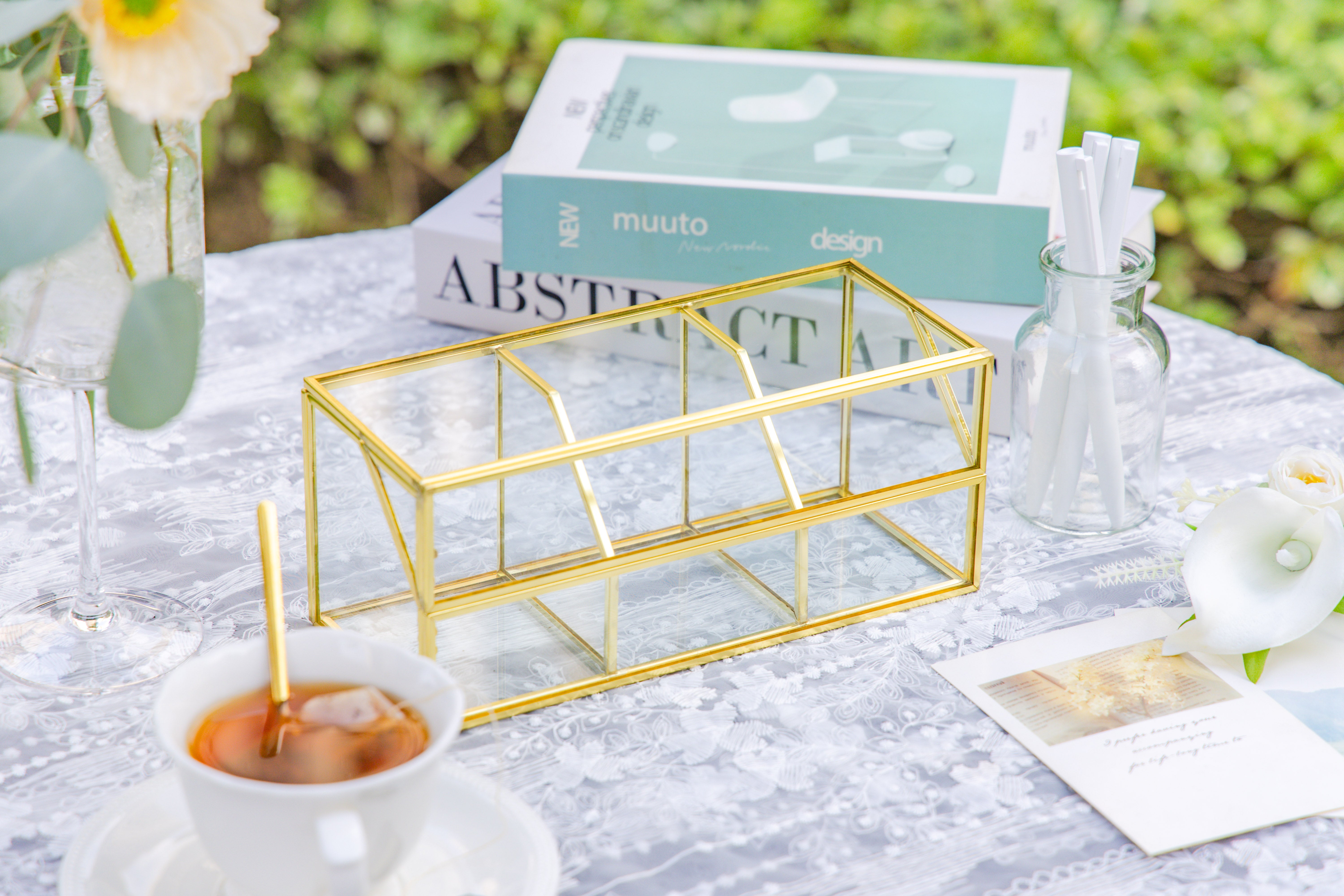 Glass Gold Tea Bag Box, 3 Compartments and Lid Storage Box, Tea Lovers Gift Box, Tea Organizer, Christmas Gift - NCYPgarden