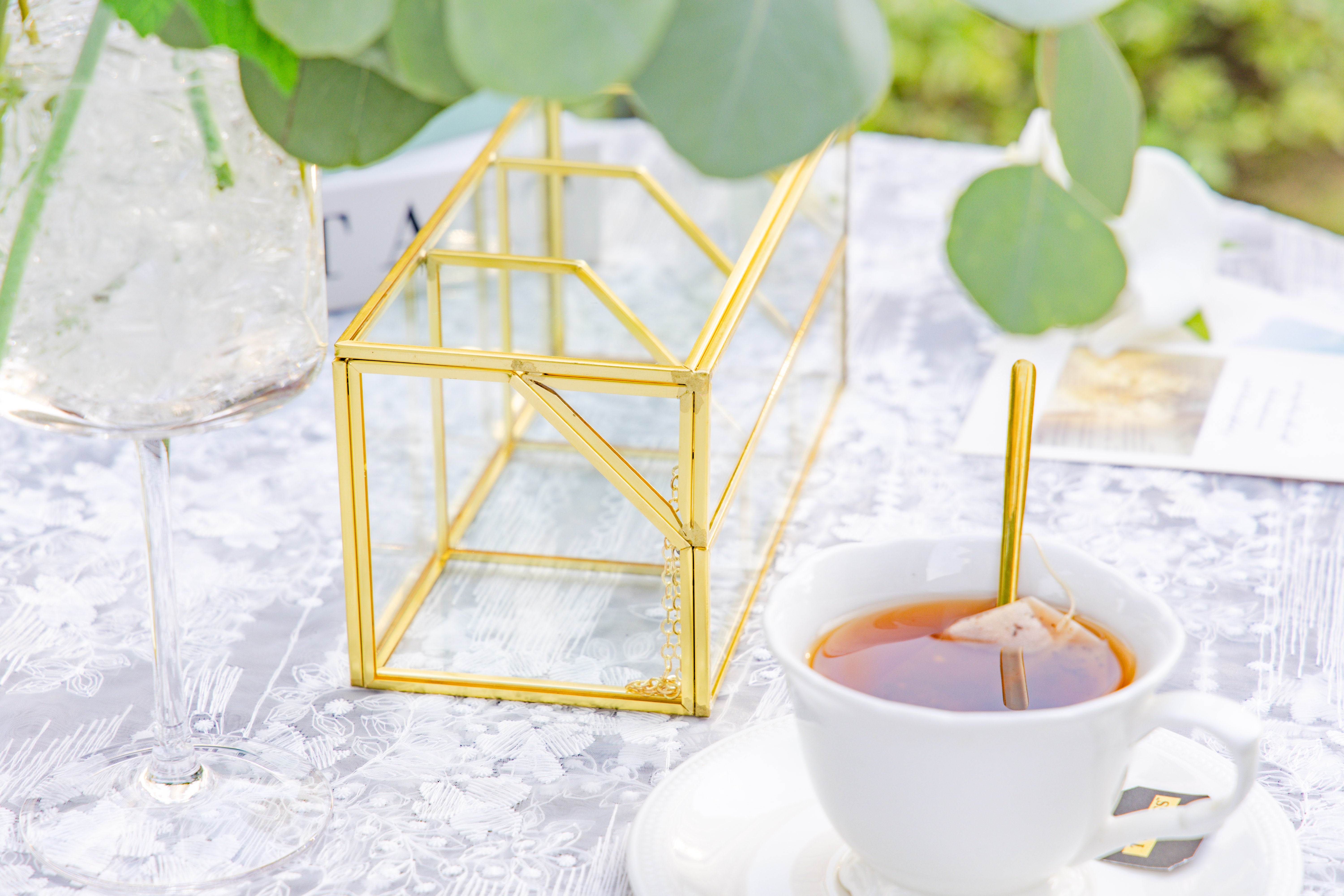 Glass Gold Tea Bag Box, 3 Compartments and Lid Storage Box, Tea Lovers Gift Box, Tea Organizer, Christmas Gift - NCYPgarden