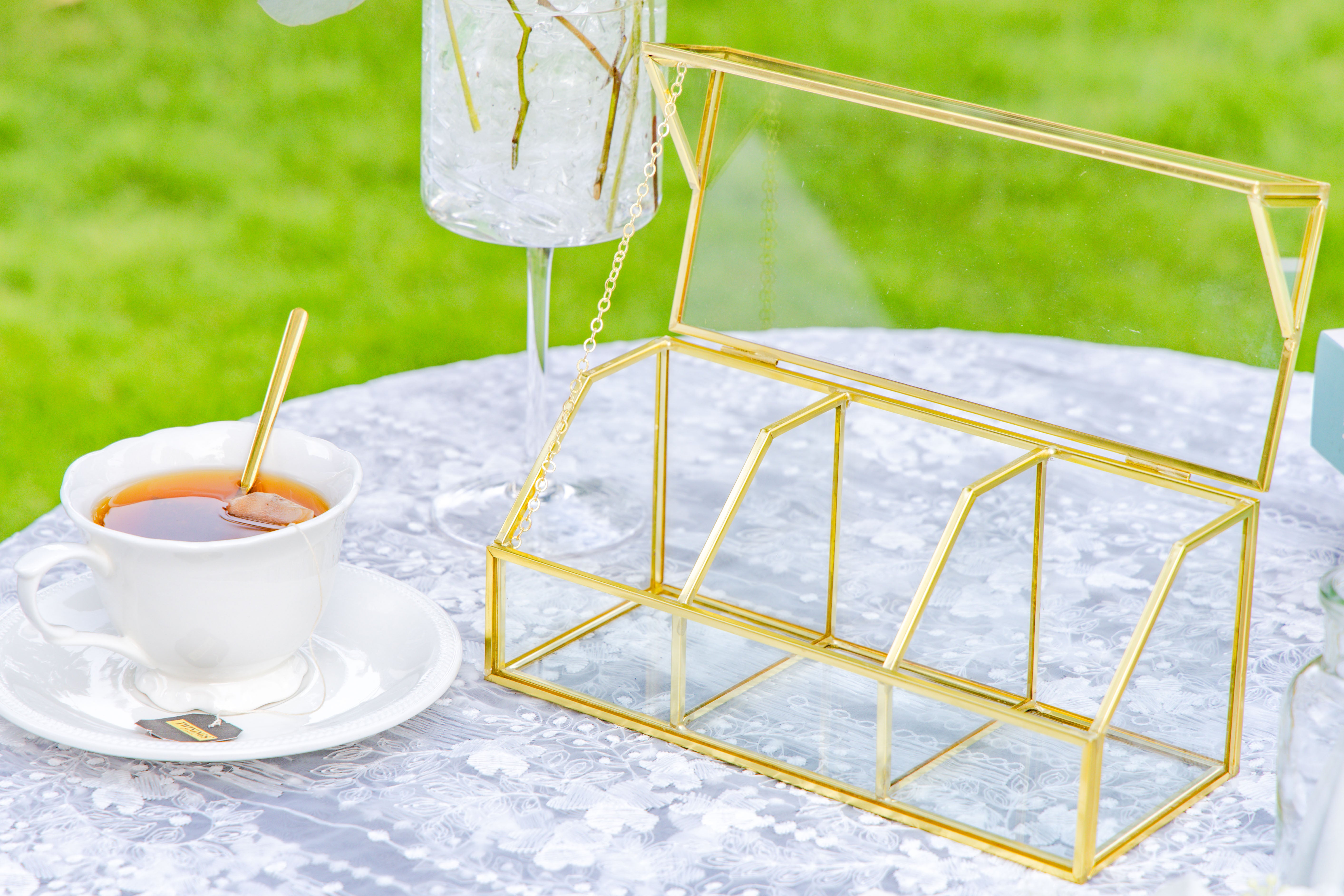 Glass Gold Tea Bag Box, 3 Compartments and Lid Storage Box, Tea Lovers Gift Box, Tea Organizer, Christmas Gift - NCYPgarden