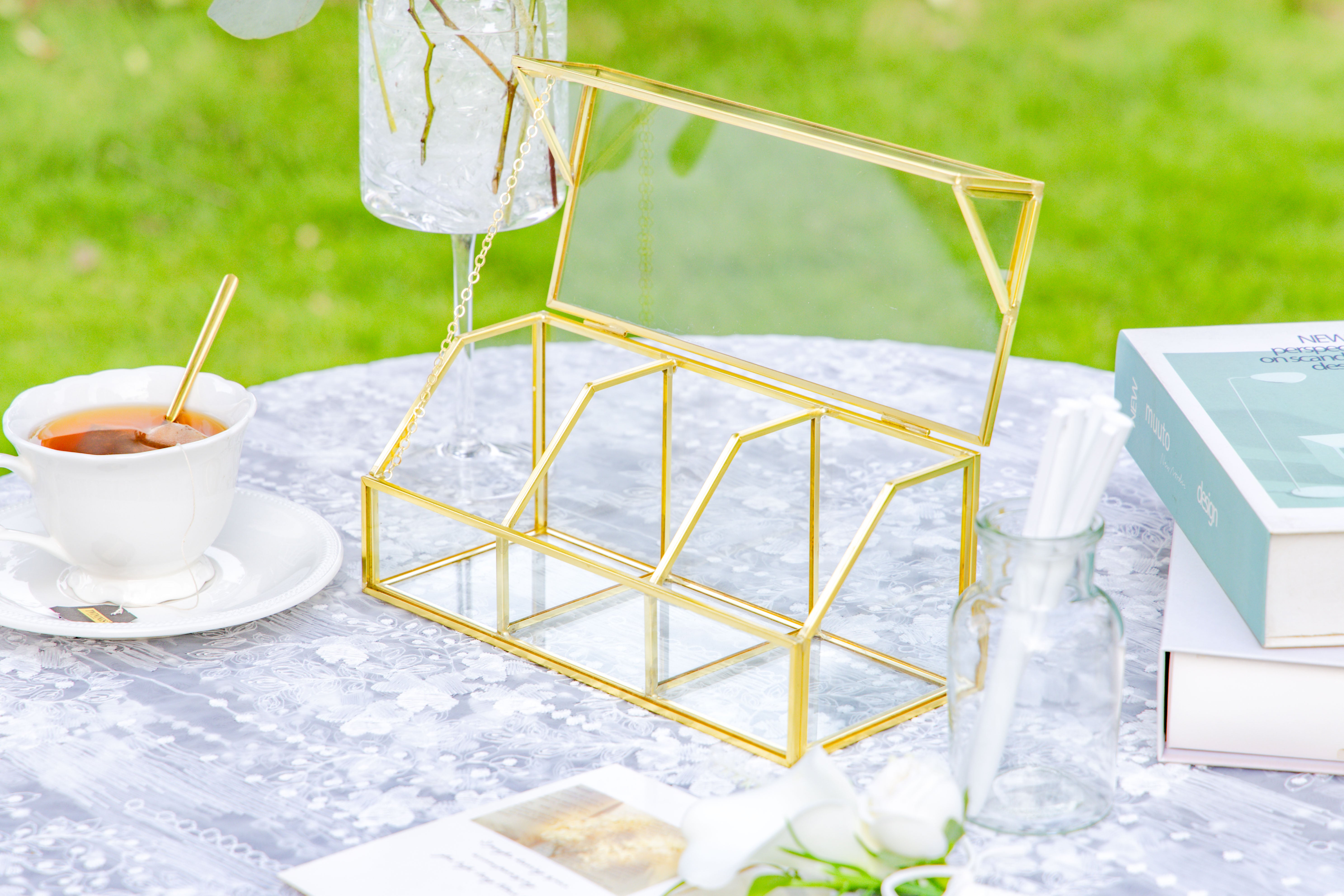Glass Gold Tea Bag Box, 3 Compartments and Lid Storage Box, Tea Lovers Gift Box, Tea Organizer, Christmas Gift - NCYPgarden