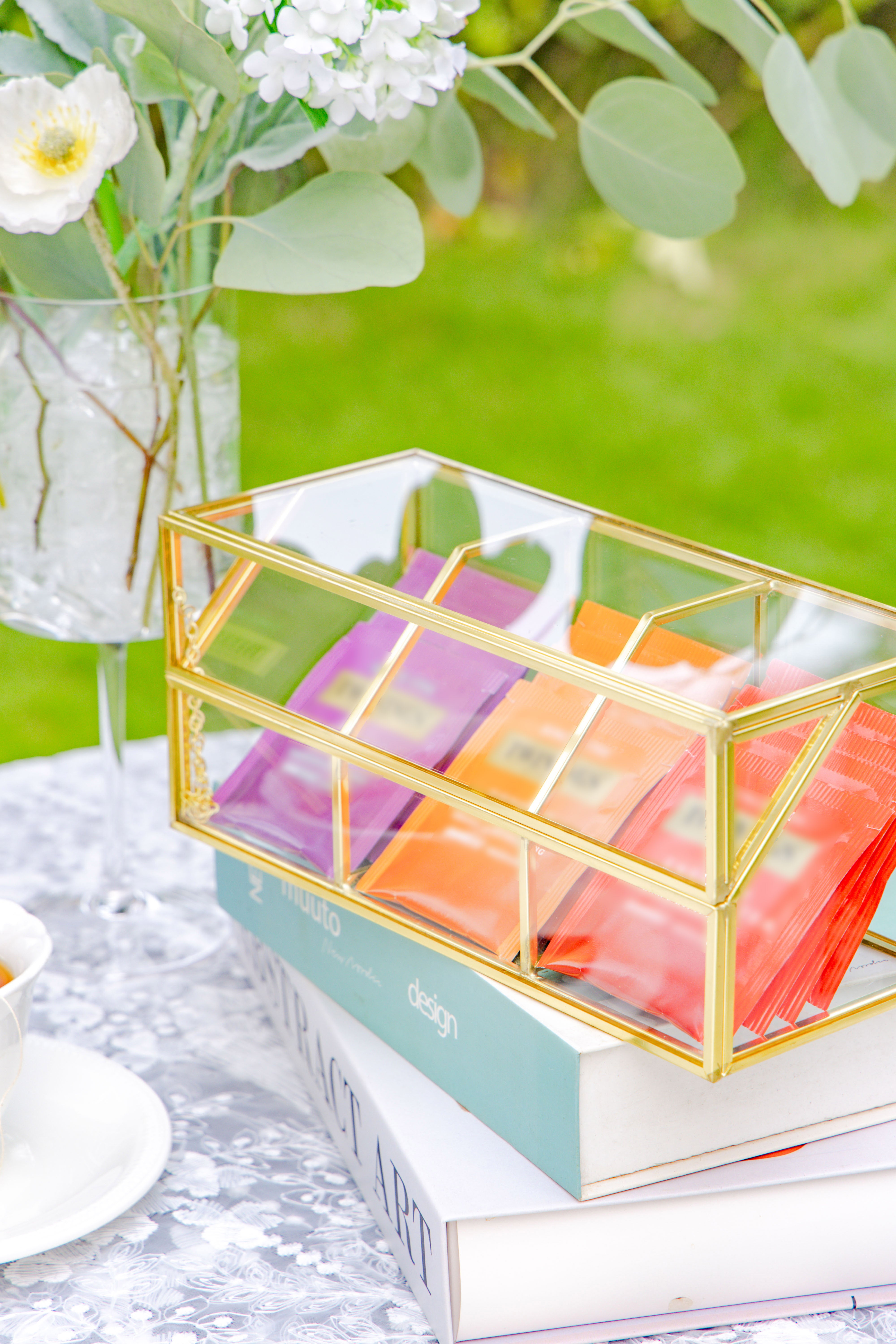 Glass Gold Tea Bag Box, 3 Compartments and Lid Storage Box, Tea Lovers ...