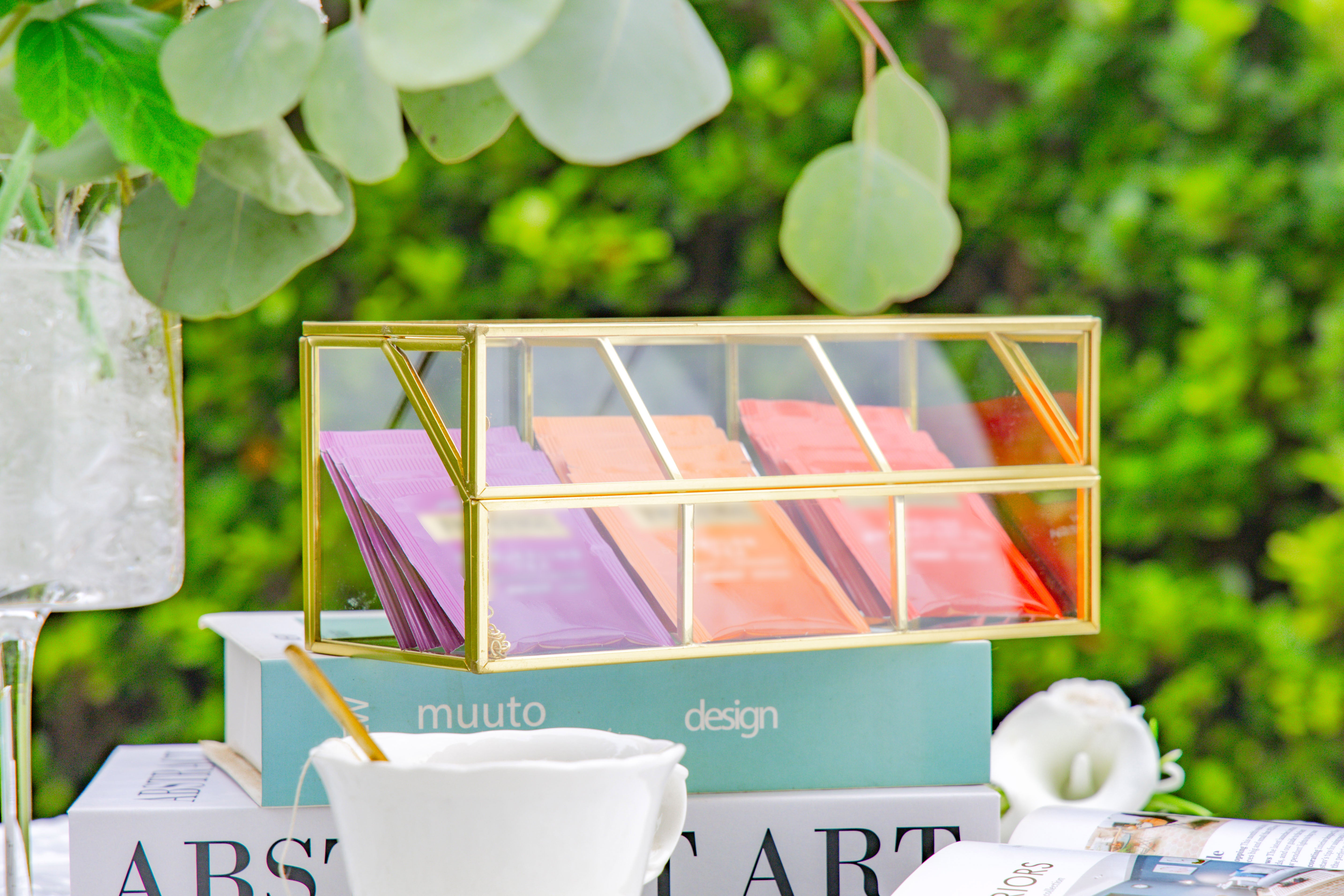 Glass Gold Tea Bag Box, 3 Compartments and Lid Storage Box, Tea Lovers ...