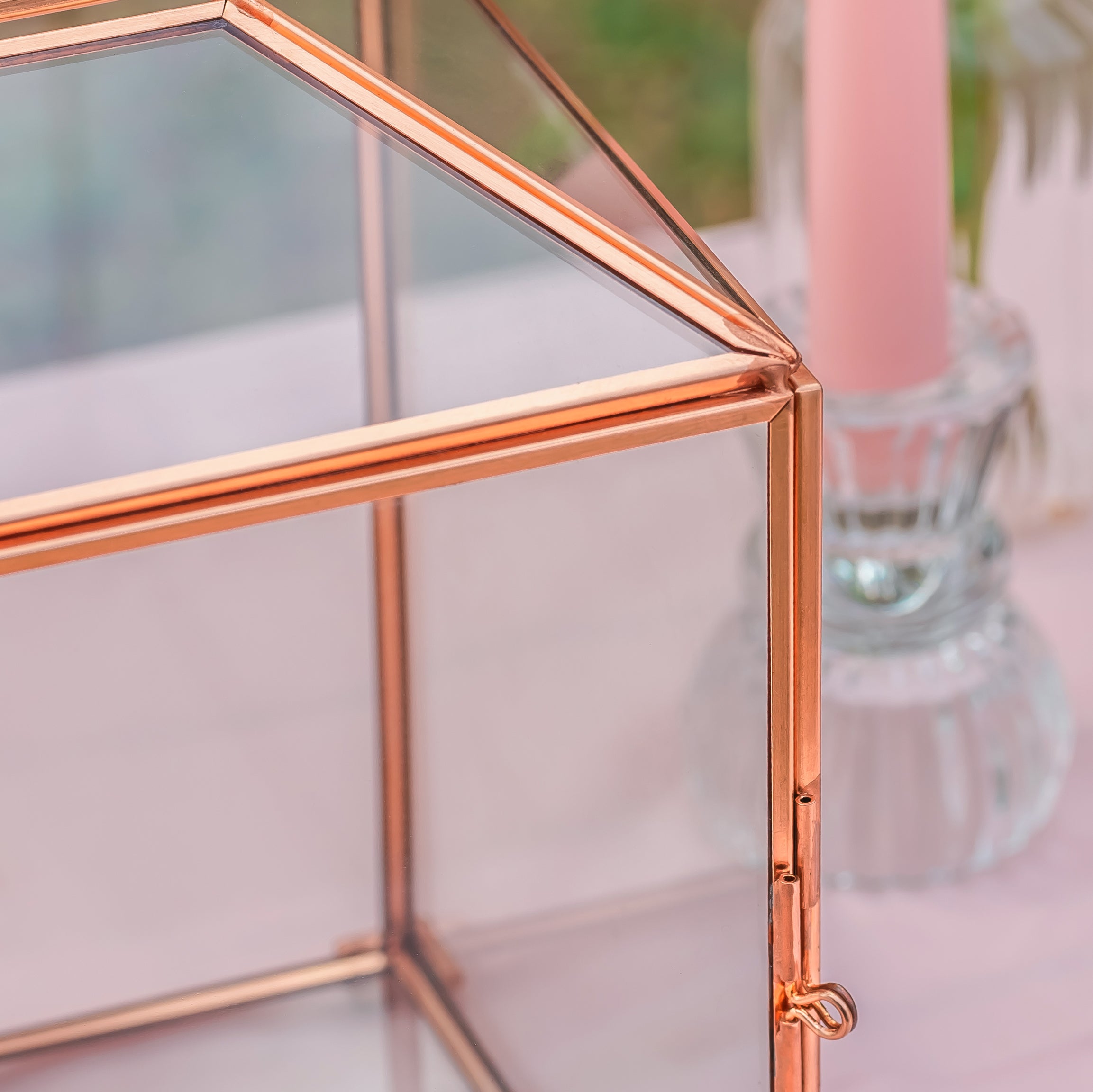US Rose Gold Pink Pure Copper Standard Large Geometric Glass Card Box Terrarium with Slot, Lock, Handmade for Wedding Reception Wishwell - NCYPgarden