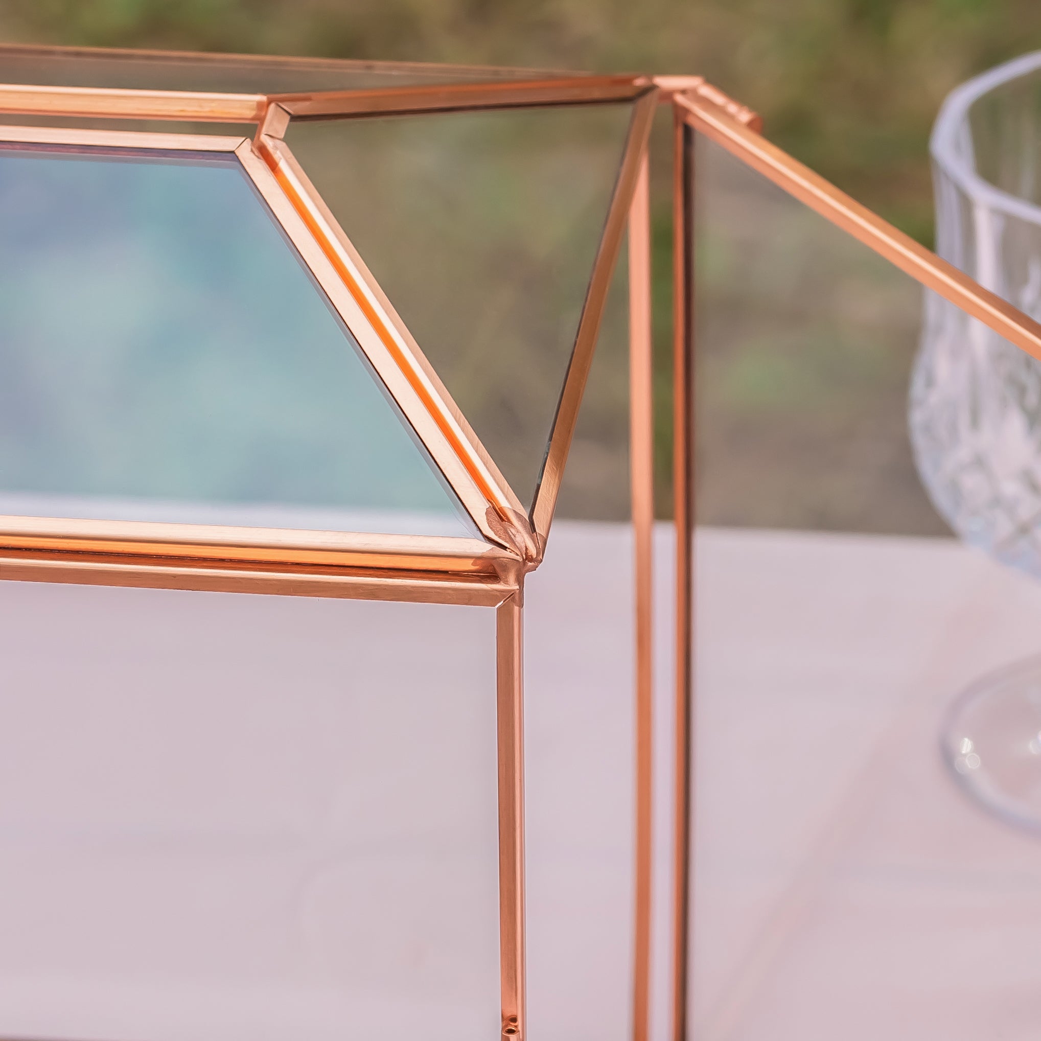US Rose Gold Pink Pure Copper Standard Large Geometric Glass Card Box Terrarium with Slot, Lock, Handmade for Wedding Reception Wishwell - NCYPgarden