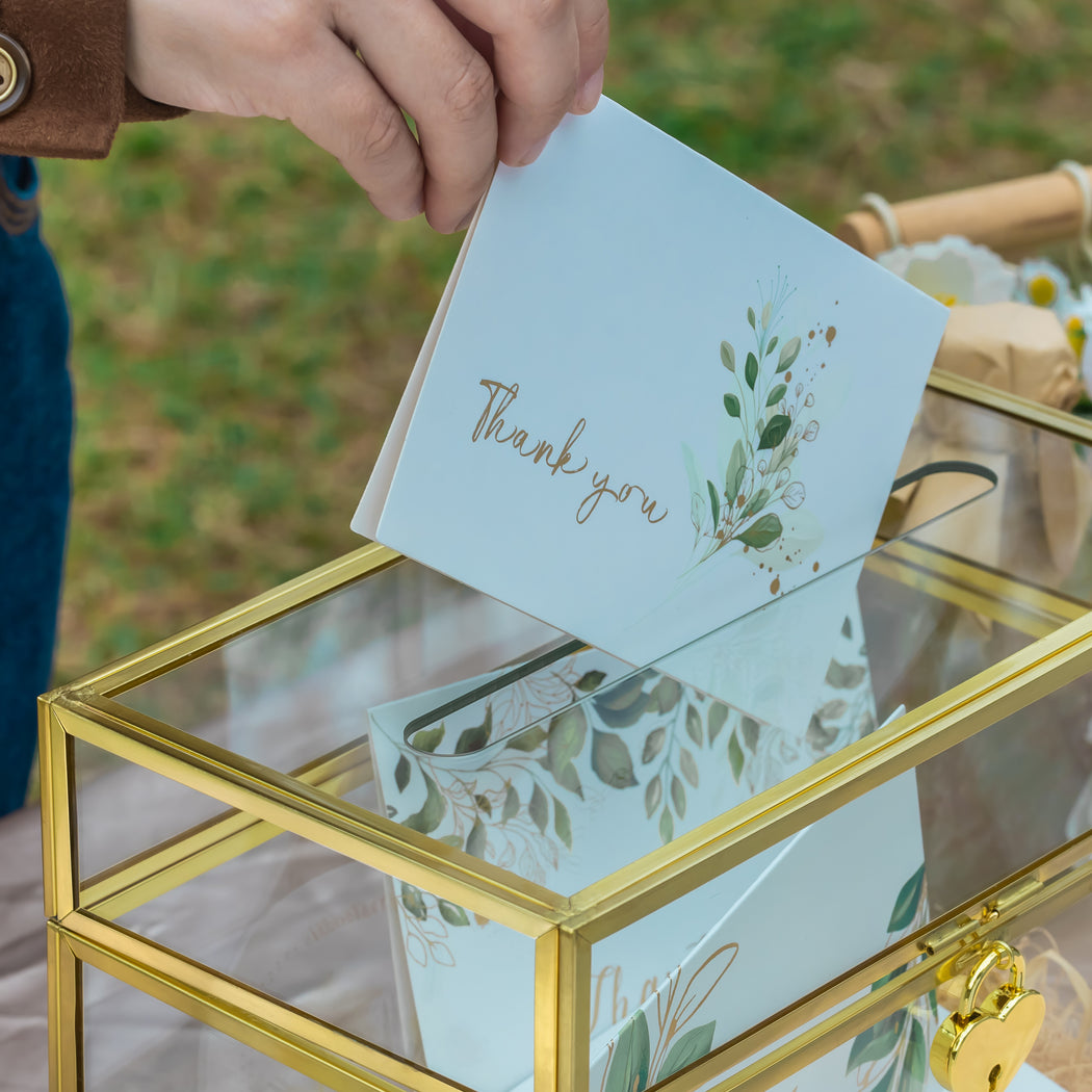 NCYP Wedding Card Box with Slot and Lock - 9.8x5.6x7.7 inches - Gold Glass Envelope Box with Lid for Birthday Party Reception - Vintage Rectangular Centerpiece Decoration Handmade (Glass Box Only) - NCYPgarden