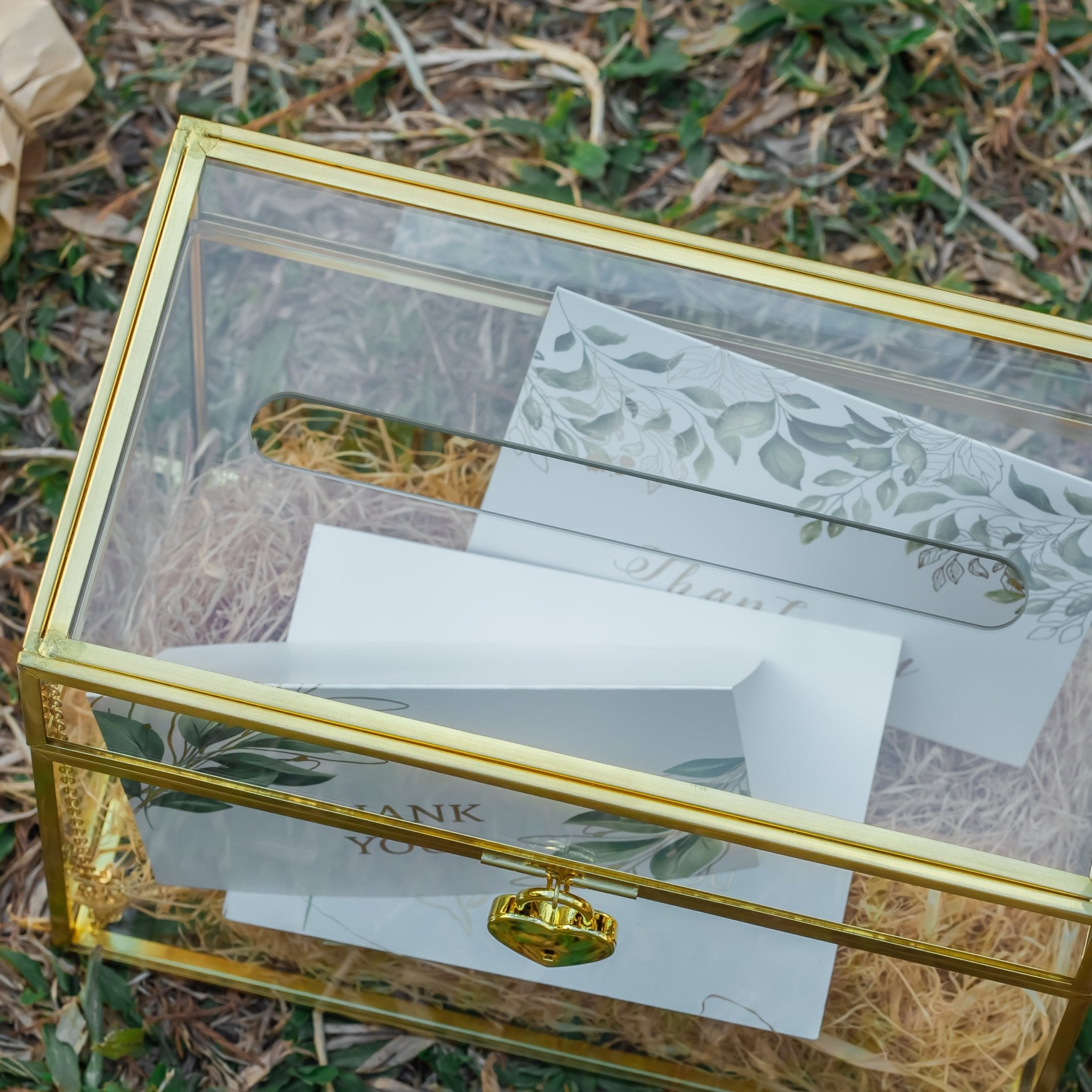 NCYP Wedding Card Box with Slot and Lock - 9.8x5.6x7.7 inches - Gold ...