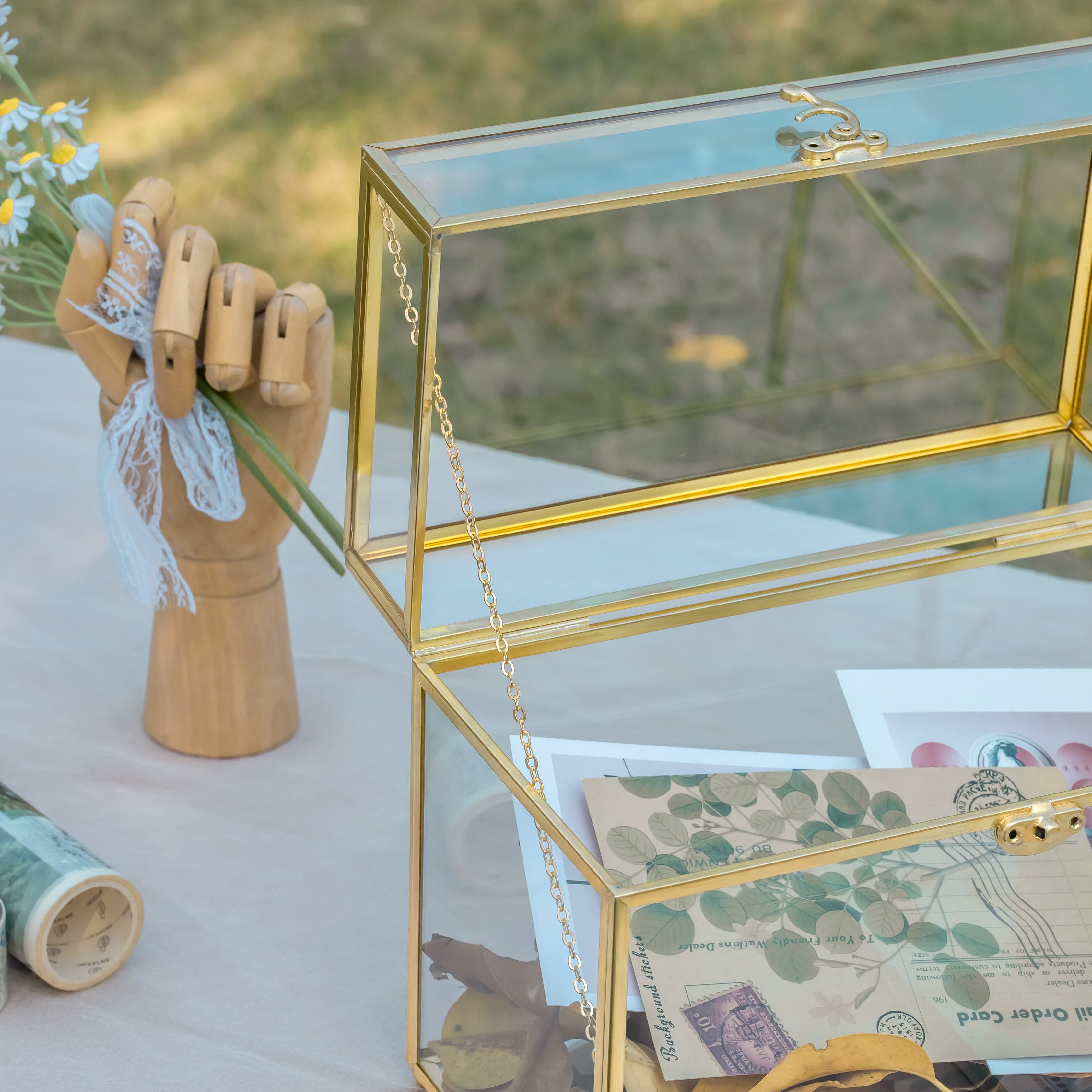 Handmade Vintage Geometric Glass Card Box Organizer Terrarium with Latch for Wedding Reception - NCYPgarden