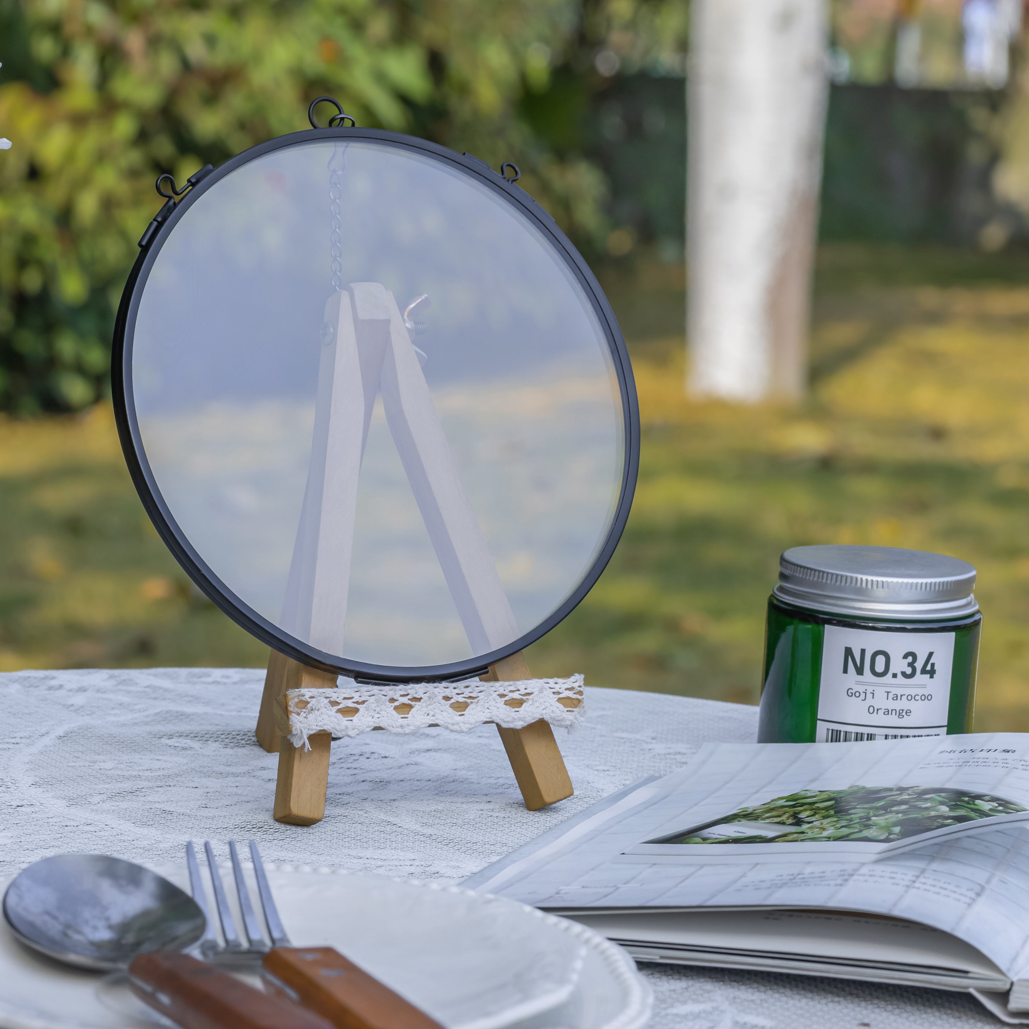 6" Black Wall Hanging RoundHerbarium Brass Glass Frame for Pressed Flowers, Poster, Double Glass, floating Frame - NCYPgarden