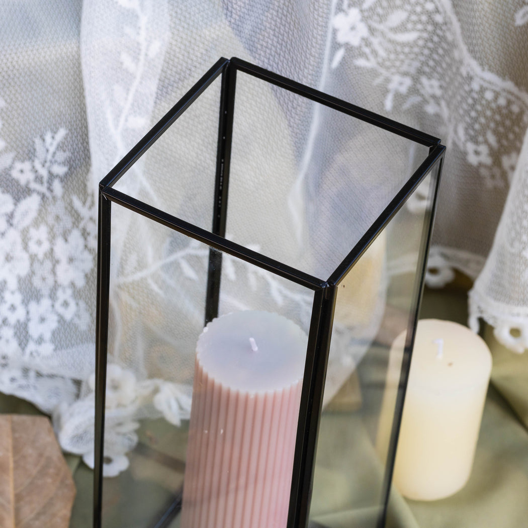 Tall Handmade Black Glass Candle Holder, Square, 9.8" tall - NCYPgarden
