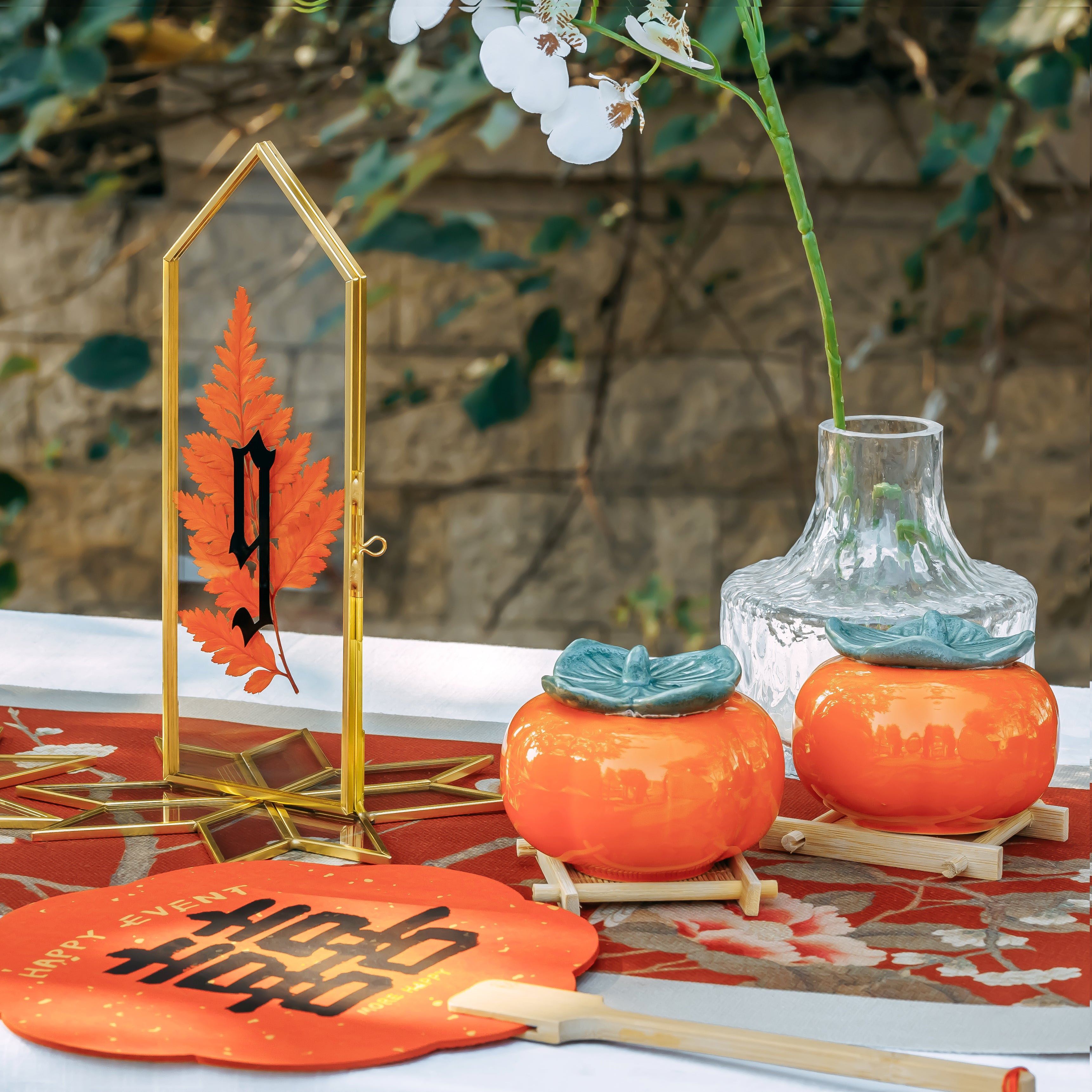 Geometric Gardenia Garden Gold Glass and Brass Wedding Table Number Holder, pressed flower frame - NCYPgarden