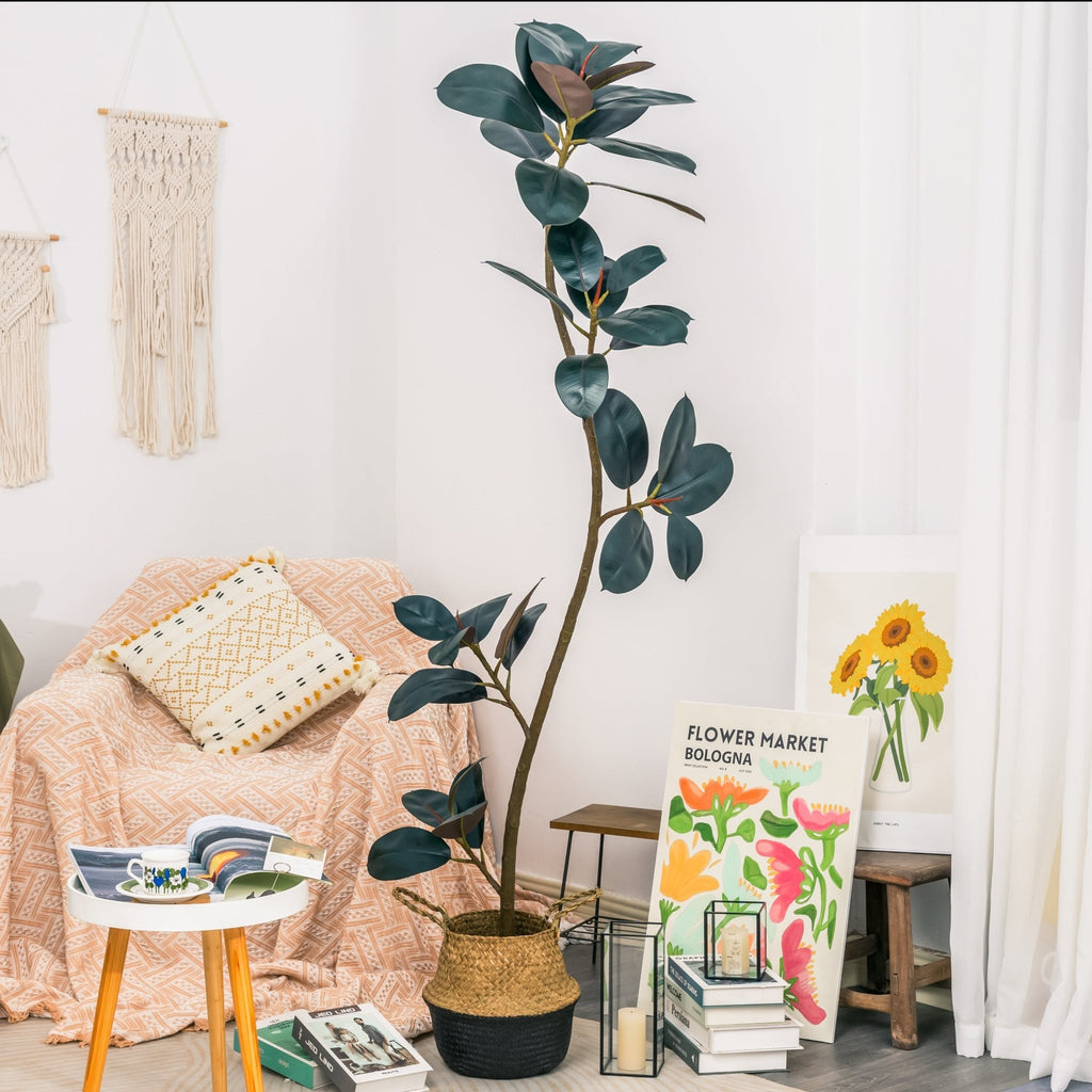 rubber tree interior design NCYP Artificial Rubber Tree, Rubber Fig, Rubber Bush 5.9FT (70.8 Inches) Tall Faux Plant for Home Office Decor, Indoor Fake Potted Ficus Elastica Tree