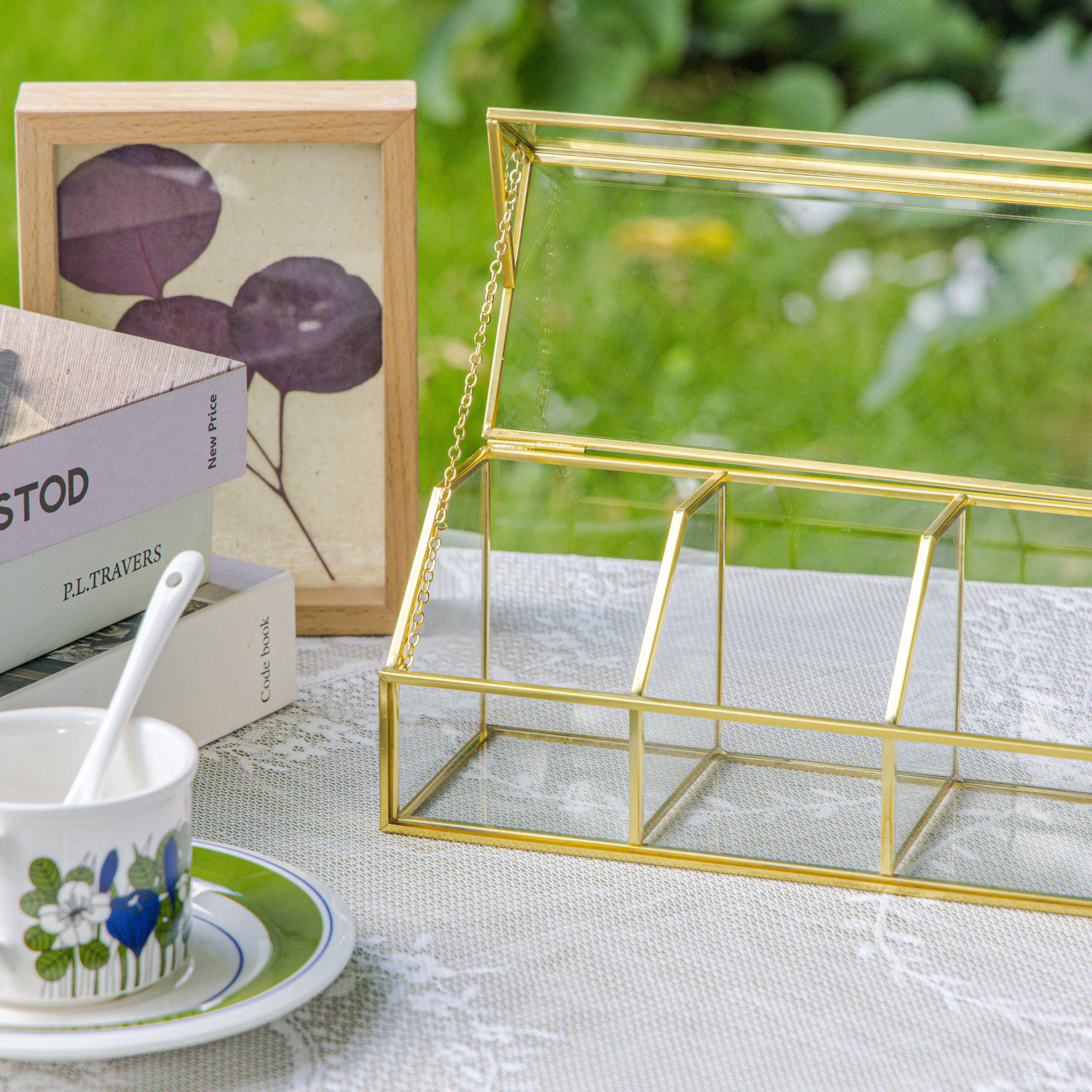 Glass Gold Tea Bag Box, 5 Compartments and Lid Storage Box, Tea Lovers Gift Box, Tea Organizer, Christmas Gift - NCYPgarden