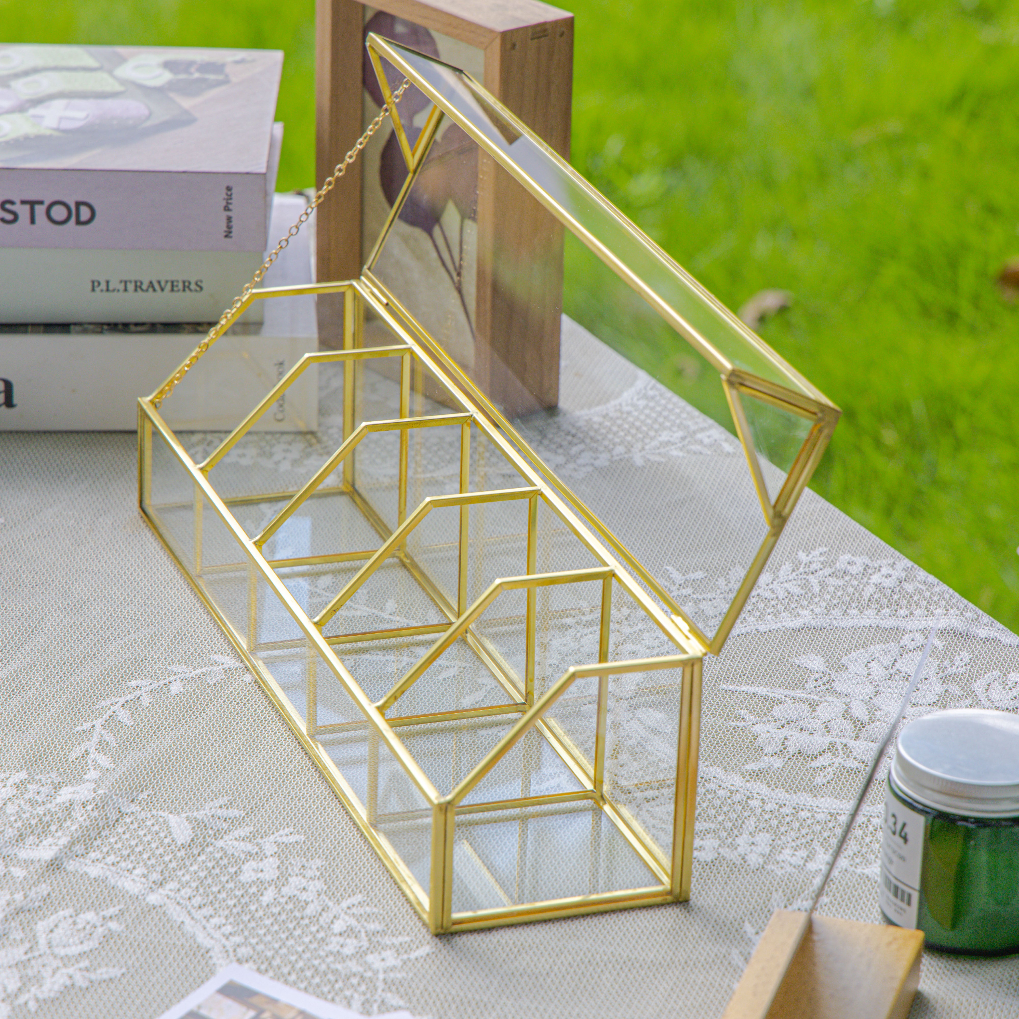 Glass Gold Tea Bag Box, 5 Compartments and Lid Storage Box, Tea Lovers Gift Box, Tea Organizer, Christmas Gift - NCYPgarden