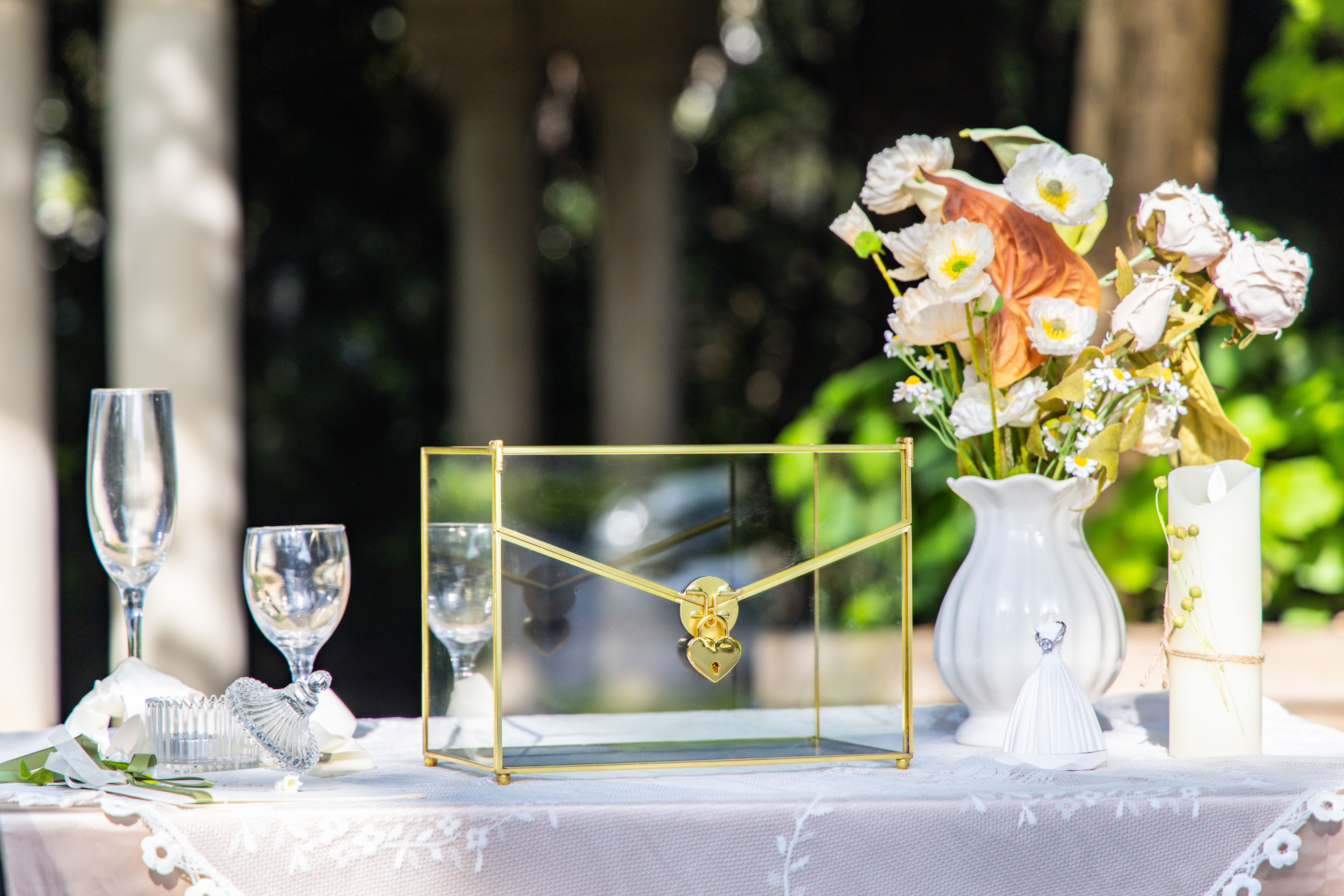 Handmade Envelope Shape Geometric Glass Wedding Card Box Terrarium with Slot, Heart Lock Key - NCYPgarden