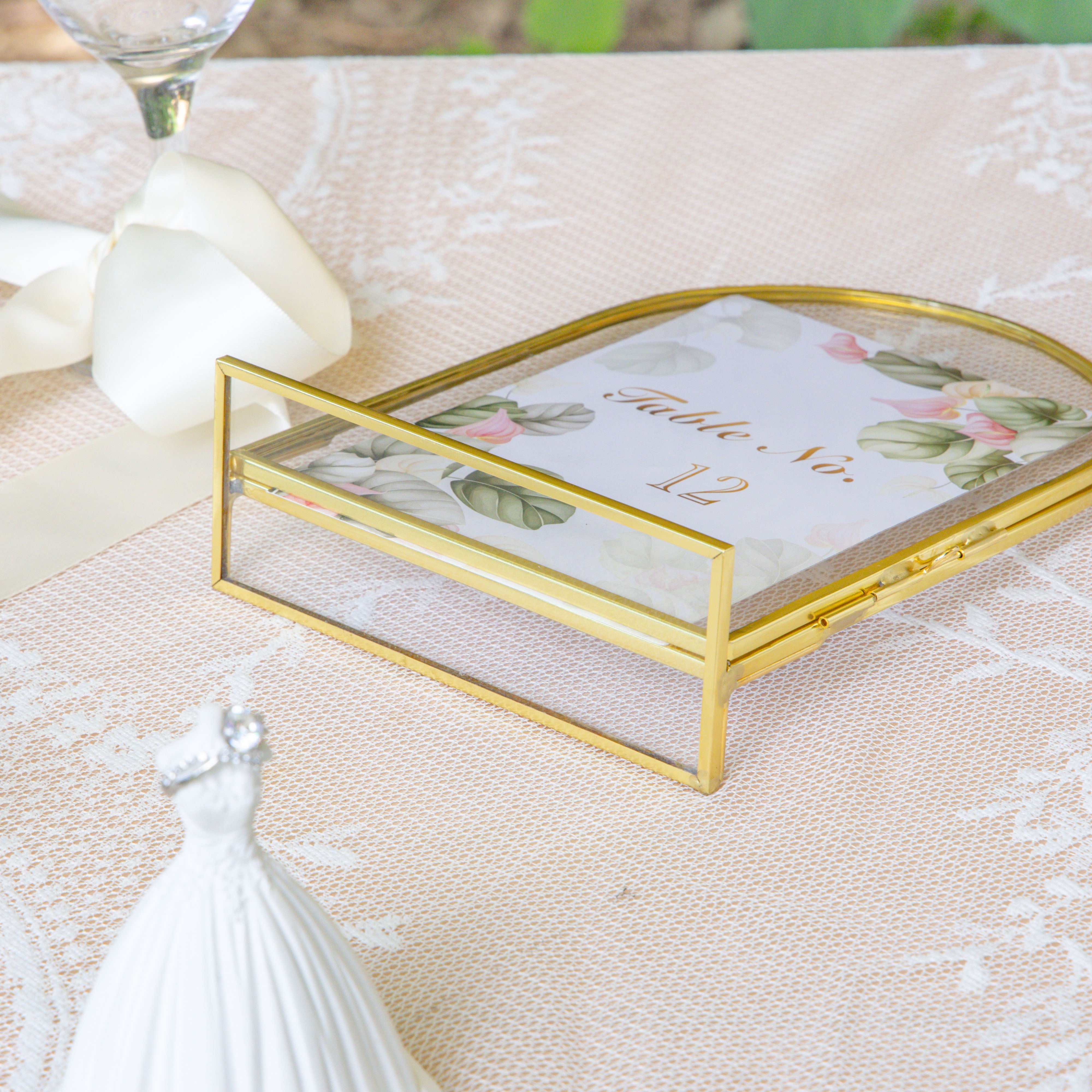 5x7'' Arched Brass and Double Glass Frame,  for Pressed Flowers, Table Number Holder - NCYPgarden
