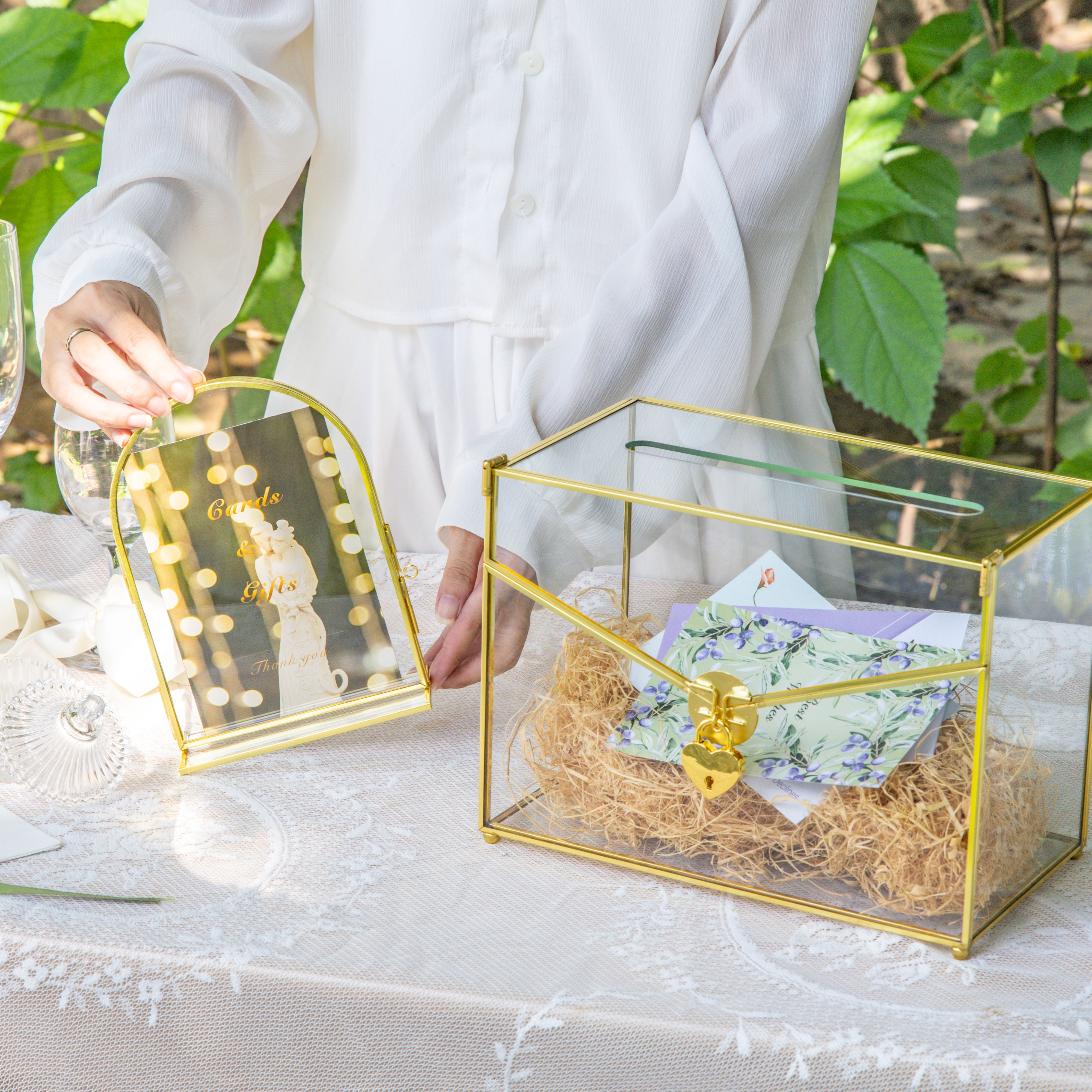 5x7'' Arched Brass and Double Glass Frame,  for Pressed Flowers, Table Number Holder - NCYPgarden