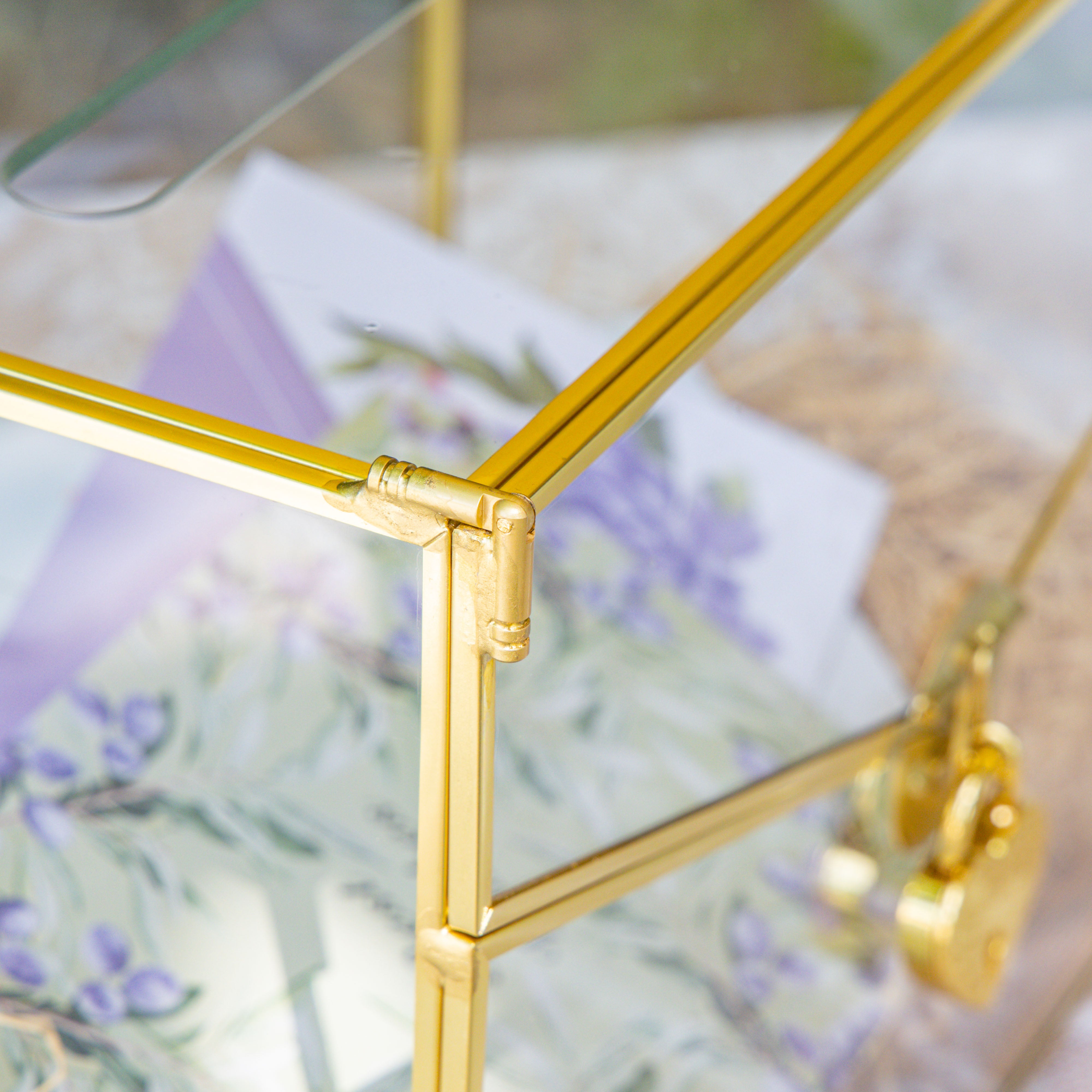 Handmade Envelope Shape Geometric Glass Wedding Card Box Terrarium with Slot, Heart Lock Key - NCYPgarden