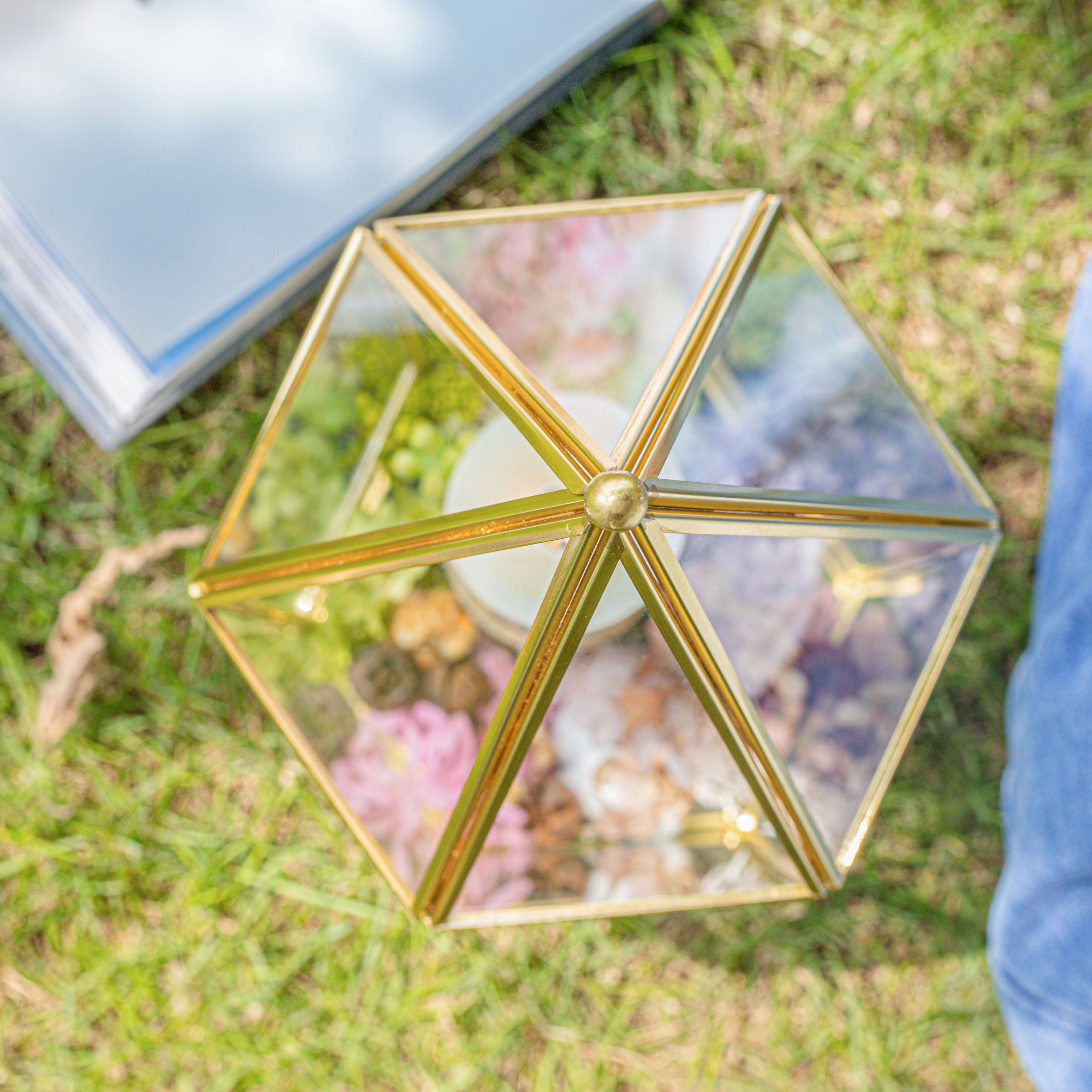 Handmade Gold Tall Tower Terrarium Glass Box for Ribbon Wands, Pens, Cancel Holder for Wedding, Reception, Wishing Well, Bridal Shower - NCYPgarden