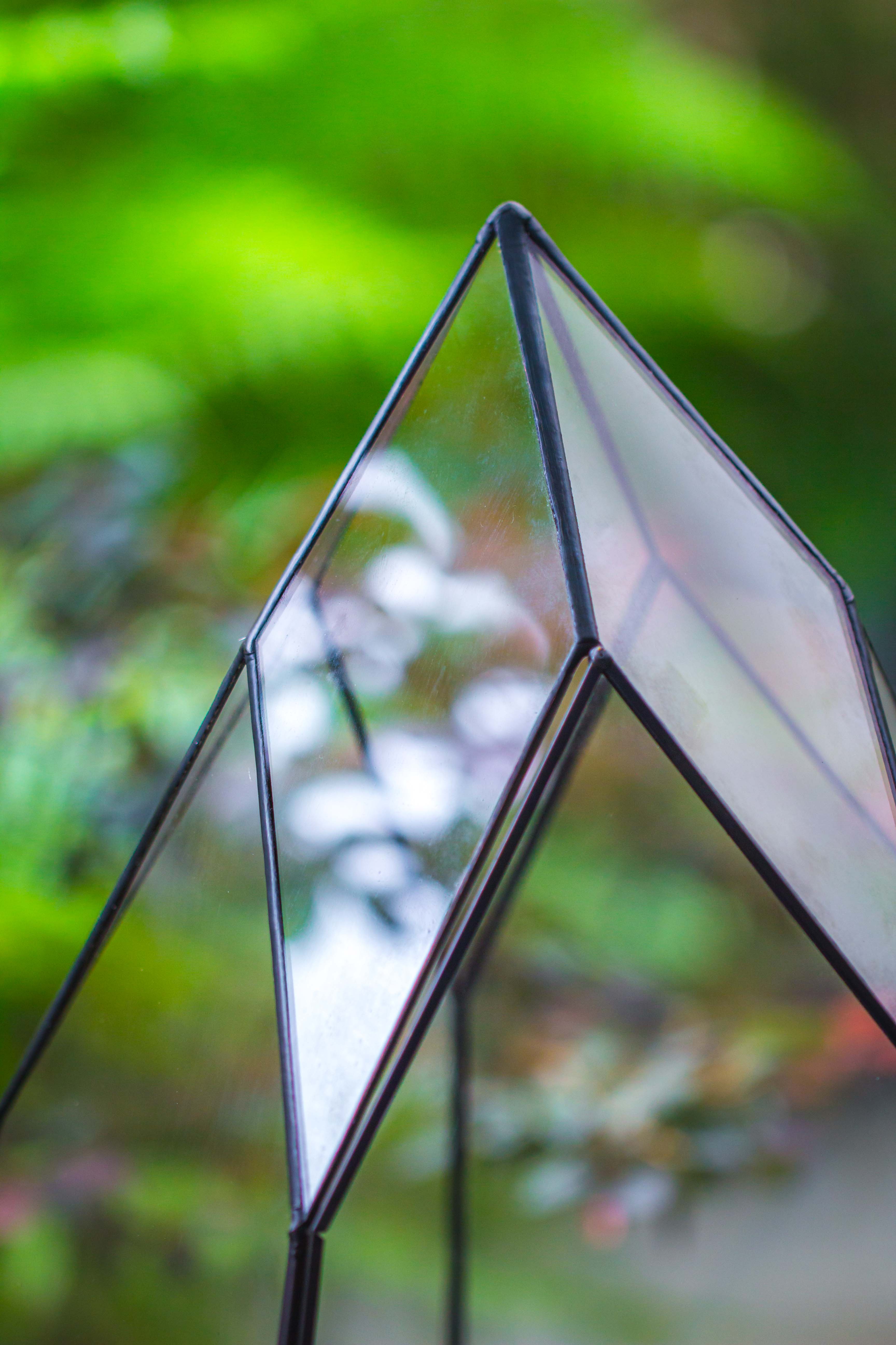 Large 16" tall and wide teardrop tin and glass terrarium, close, with door - NCYPgarden