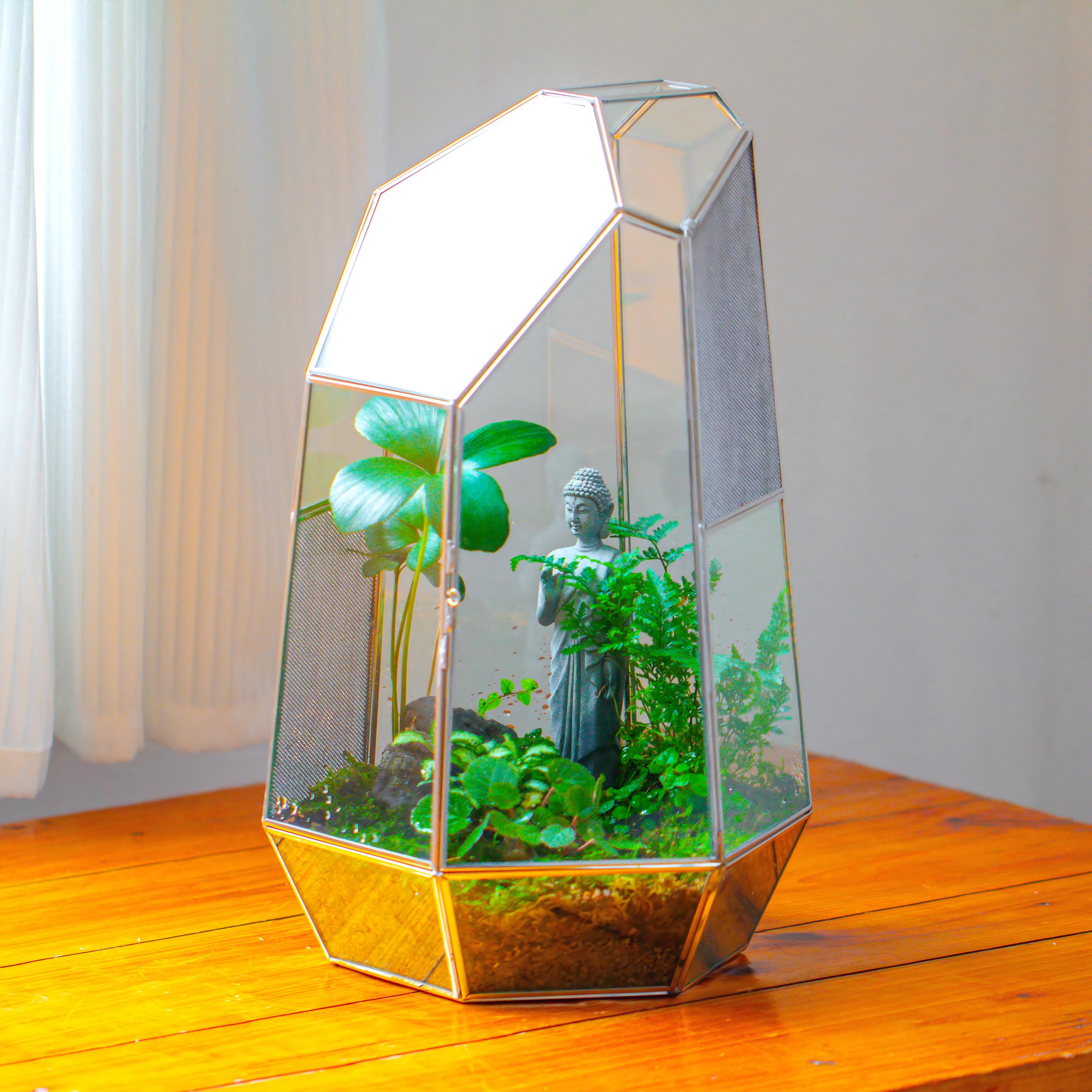 16.1" Large Irregular Geometric Glass Terrarium, Close,  vented Silver, for tropical plants, and large insects - NCYPgarden