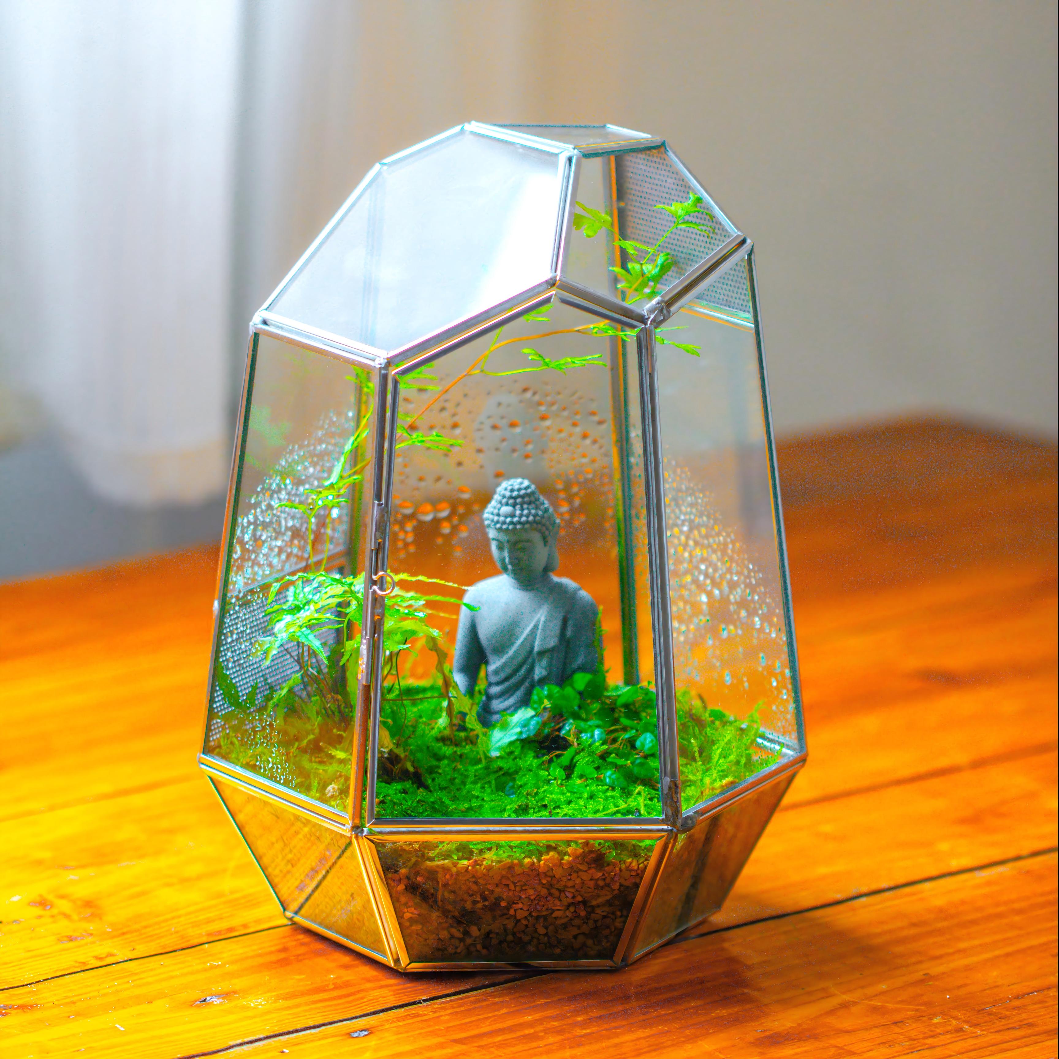 Silver 9.8" Irregular Geometric Glass Terrarium, Close, well vented, for tropical plants, and insects - NCYPgarden