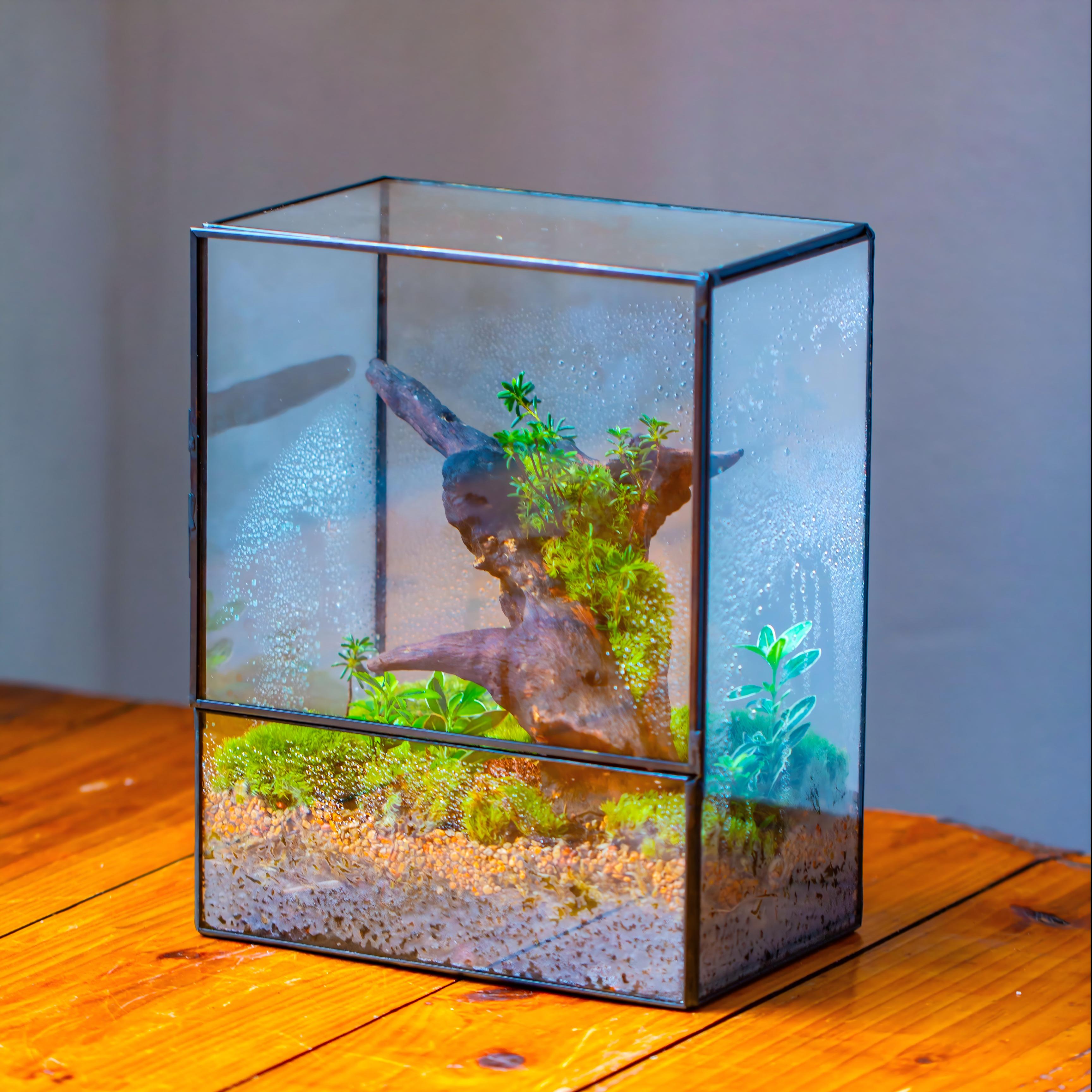 NCYP Close Geometric Glass Terrarium with Door, Tin Sealed  Rectangle Tall Moss wall Planter for Moss Wall, Fern, Landscape - NCYPgarden