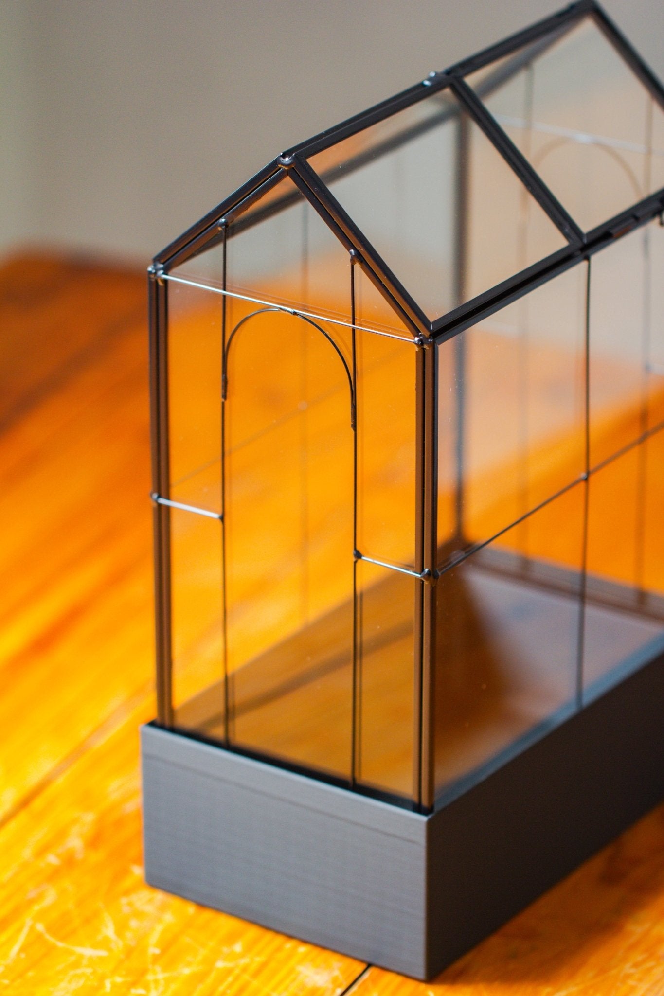 11" Tall Vintage Greenhouse Glass Terrarium with Water - Holding Base and Top Door - NCYPgarden