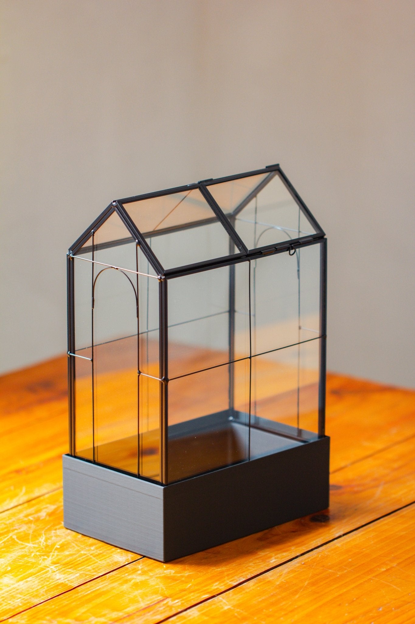 11" Tall Vintage Greenhouse Glass Terrarium with Water - Holding Base and Top Door - NCYPgarden