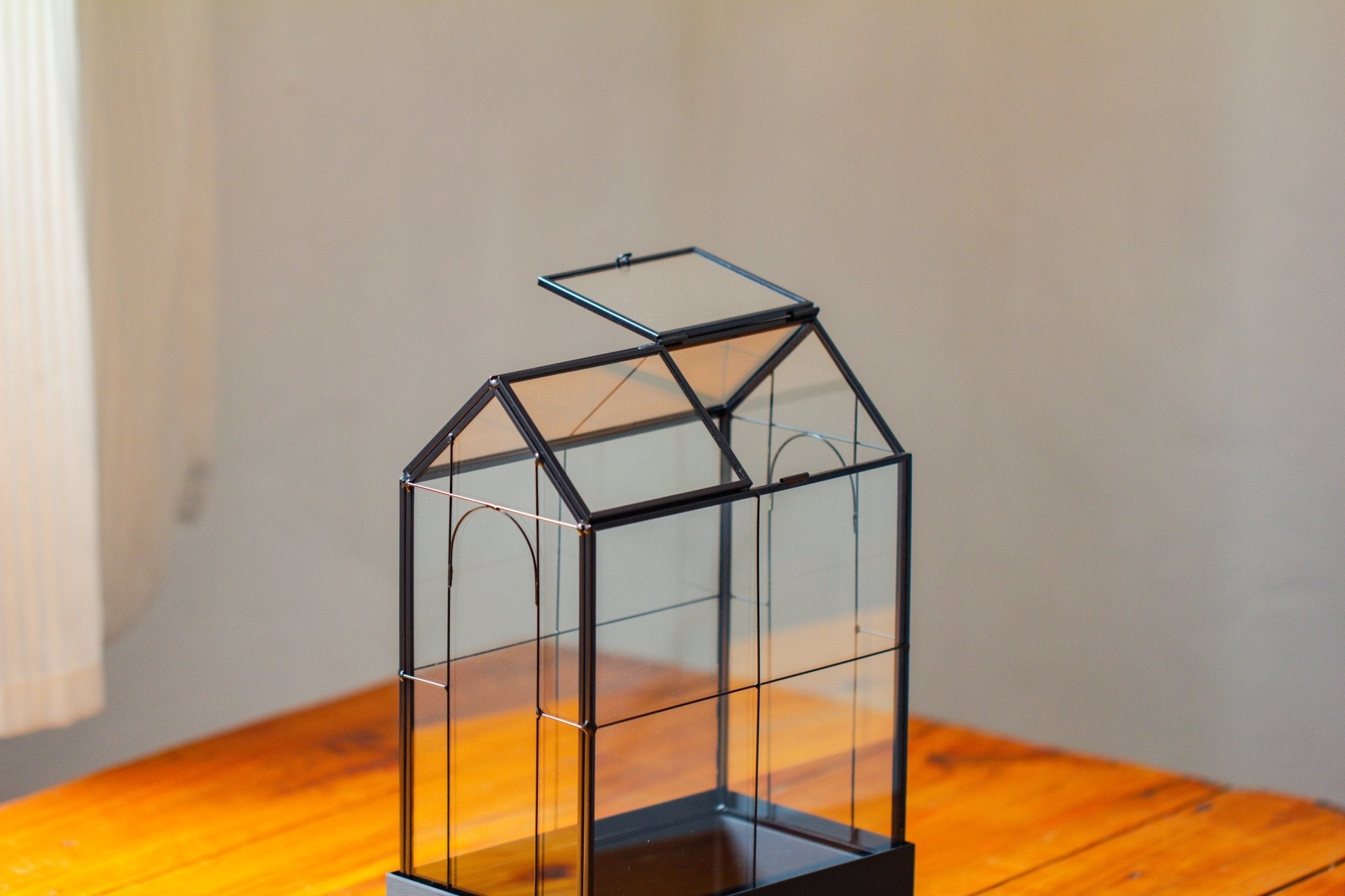 11" Tall Vintage Greenhouse Glass Terrarium with Water - Holding Base and Top Door - NCYPgarden