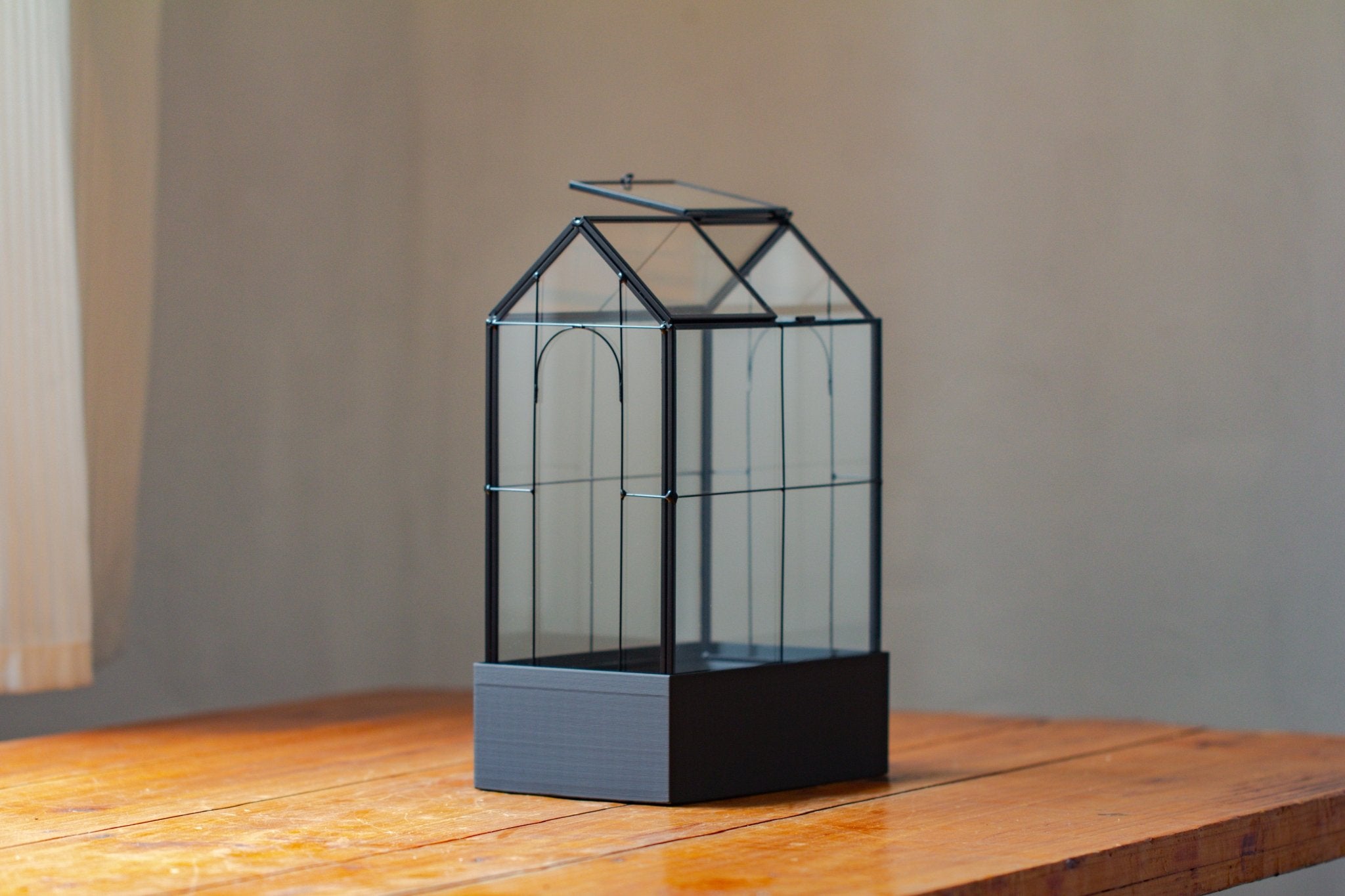 11" Tall Vintage Greenhouse Glass Terrarium with Water - Holding Base and Top Door - NCYPgarden