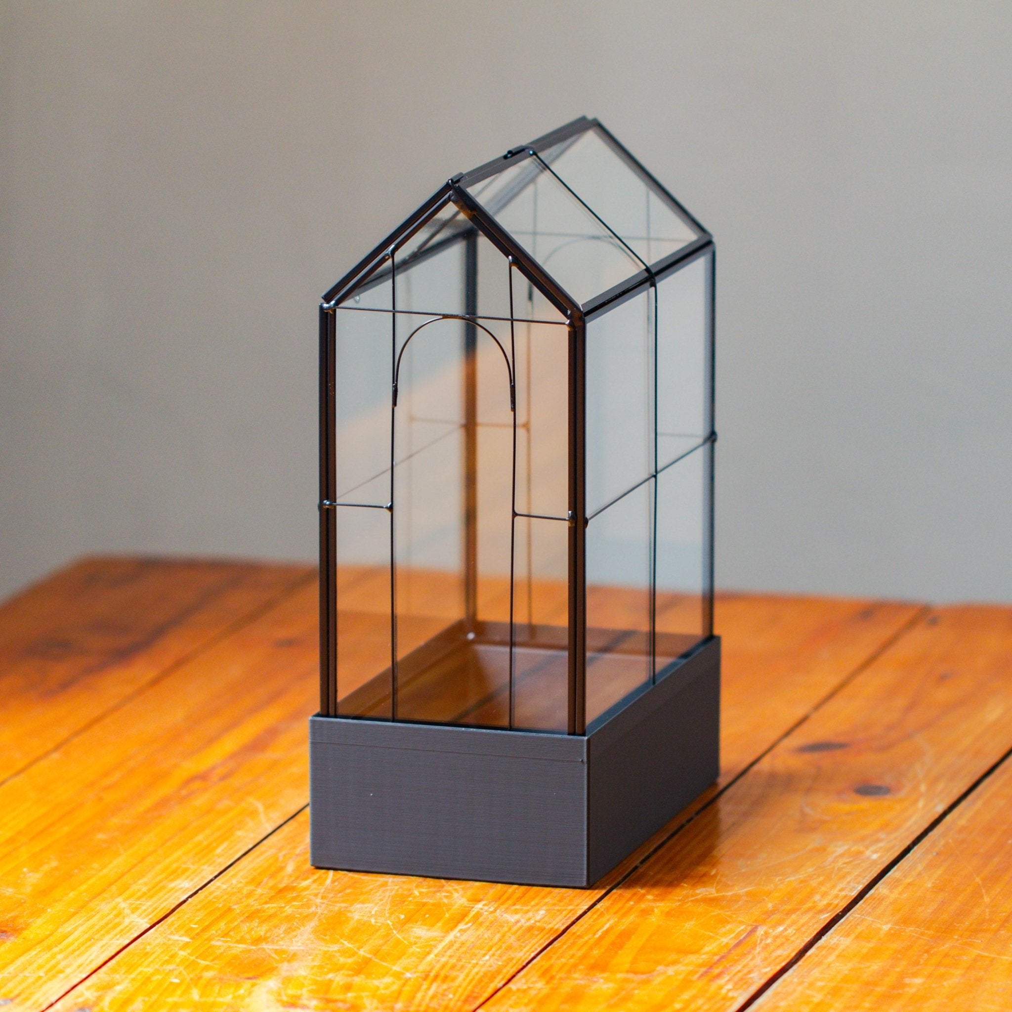 11" Tall Vintage Greenhouse Glass Terrarium with Water - Holding Base and Top Door - NCYPgarden